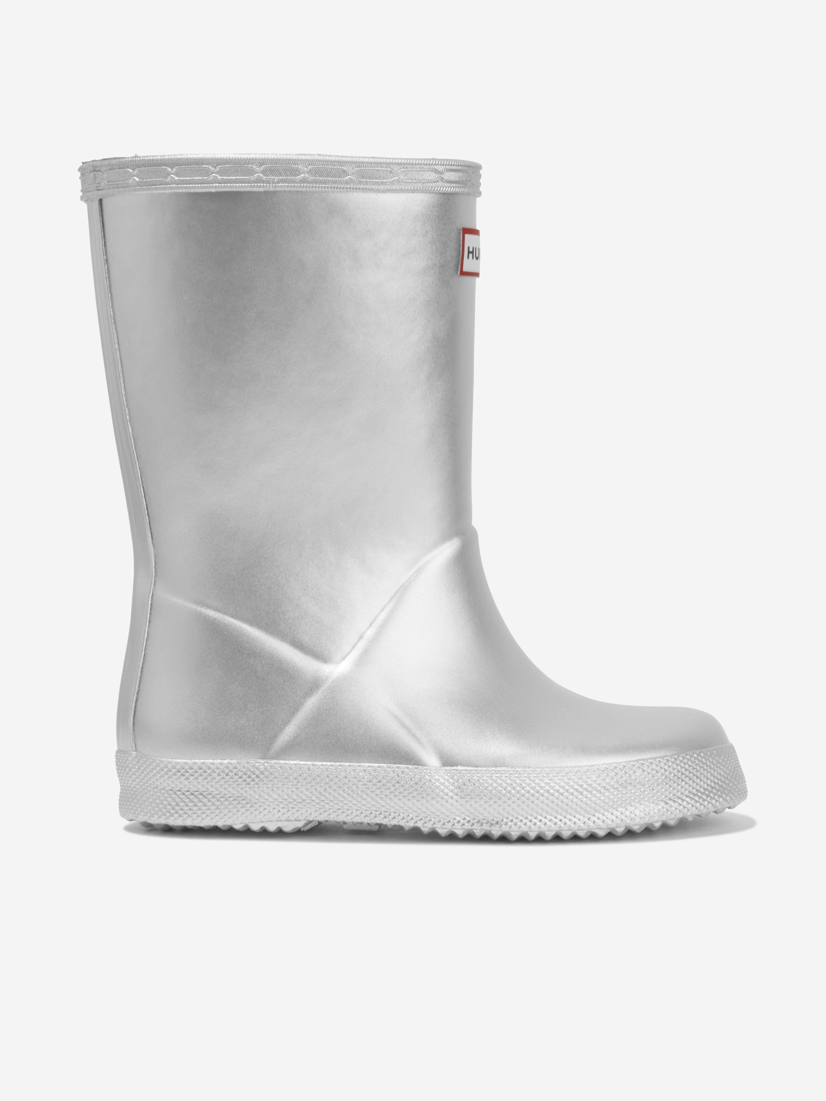 Girls Original First Classic Metal Wellington Boots in Silver