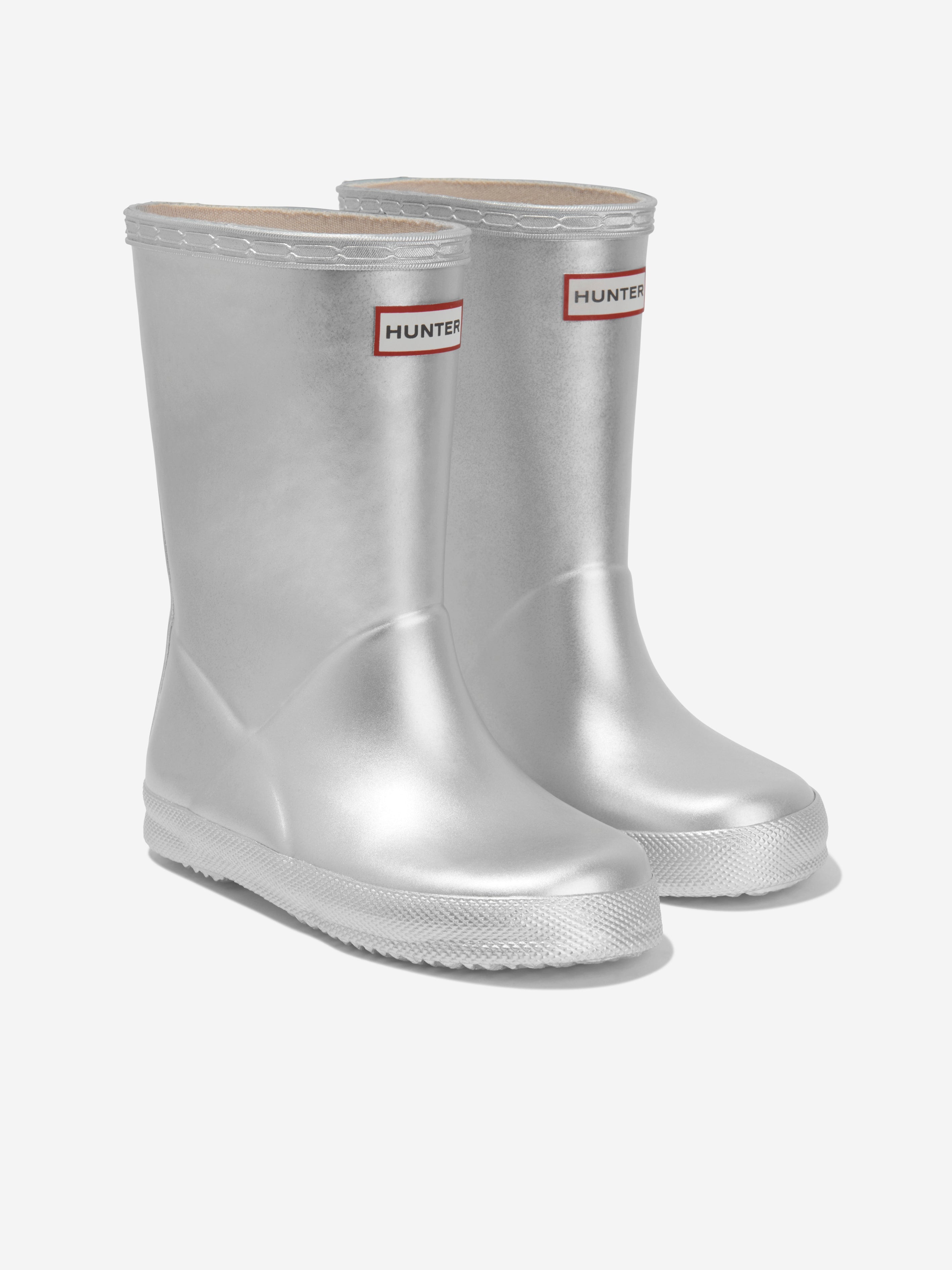 Girls Original First Classic Metal Wellington Boots in Silver