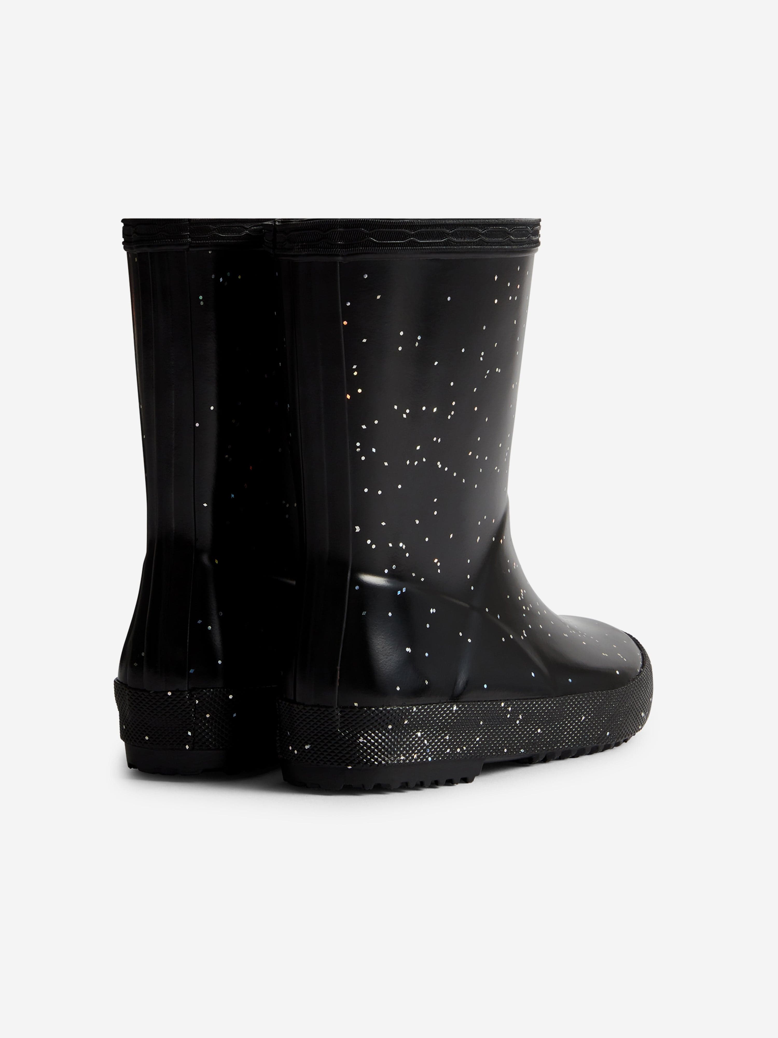 Girls First Giant Glitter Wellington Boots in Black