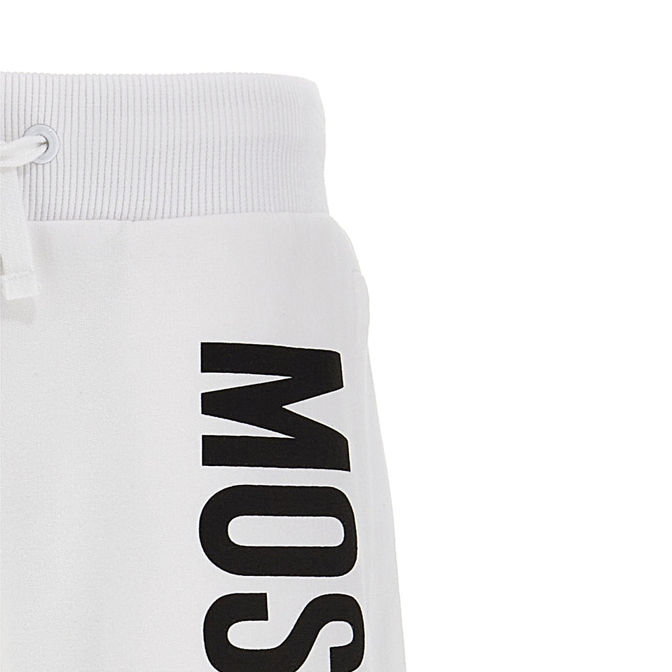 Boys White Printed Logo Cotton Shorts
