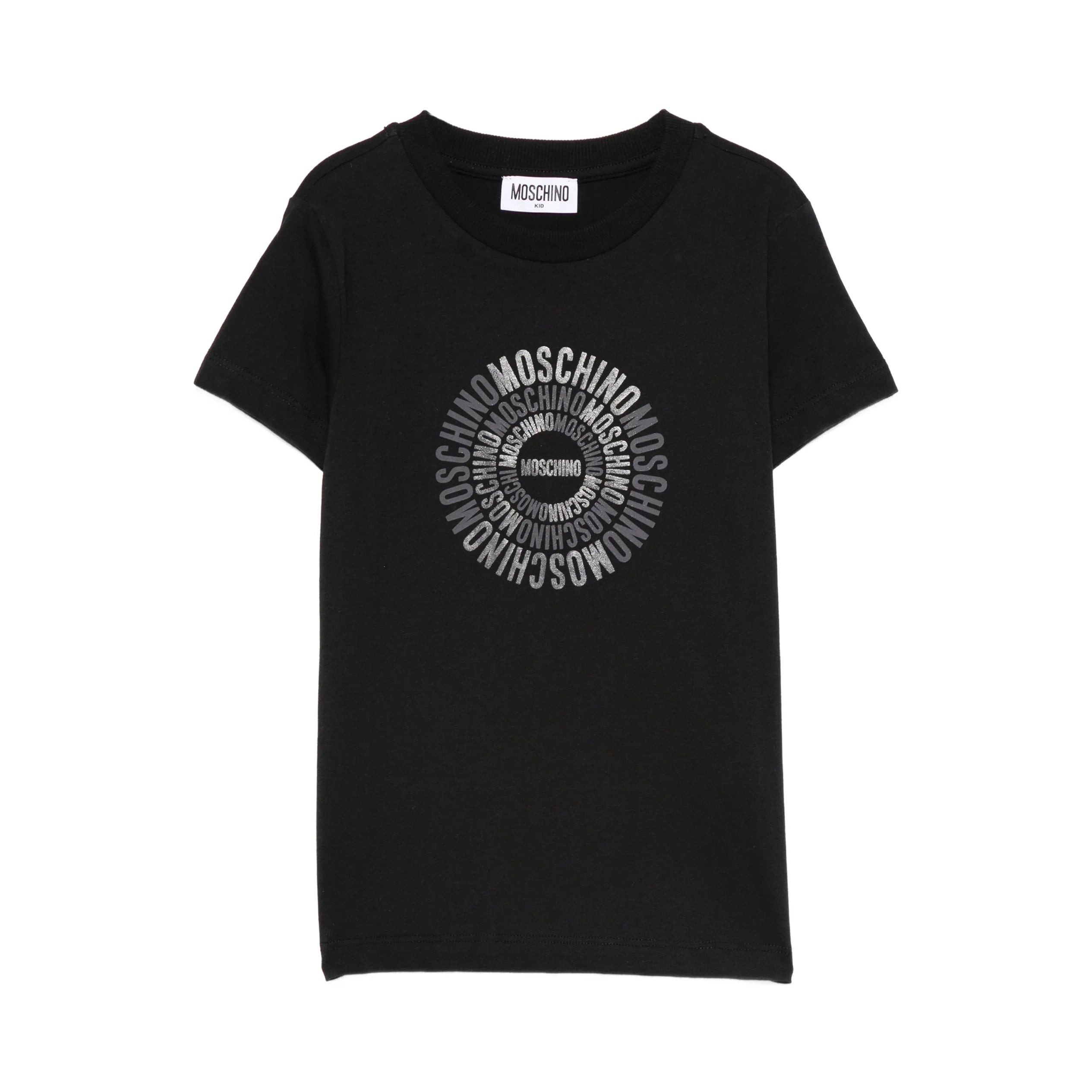 Boys & Girls Black Circular Logo Cotton T-Shirt