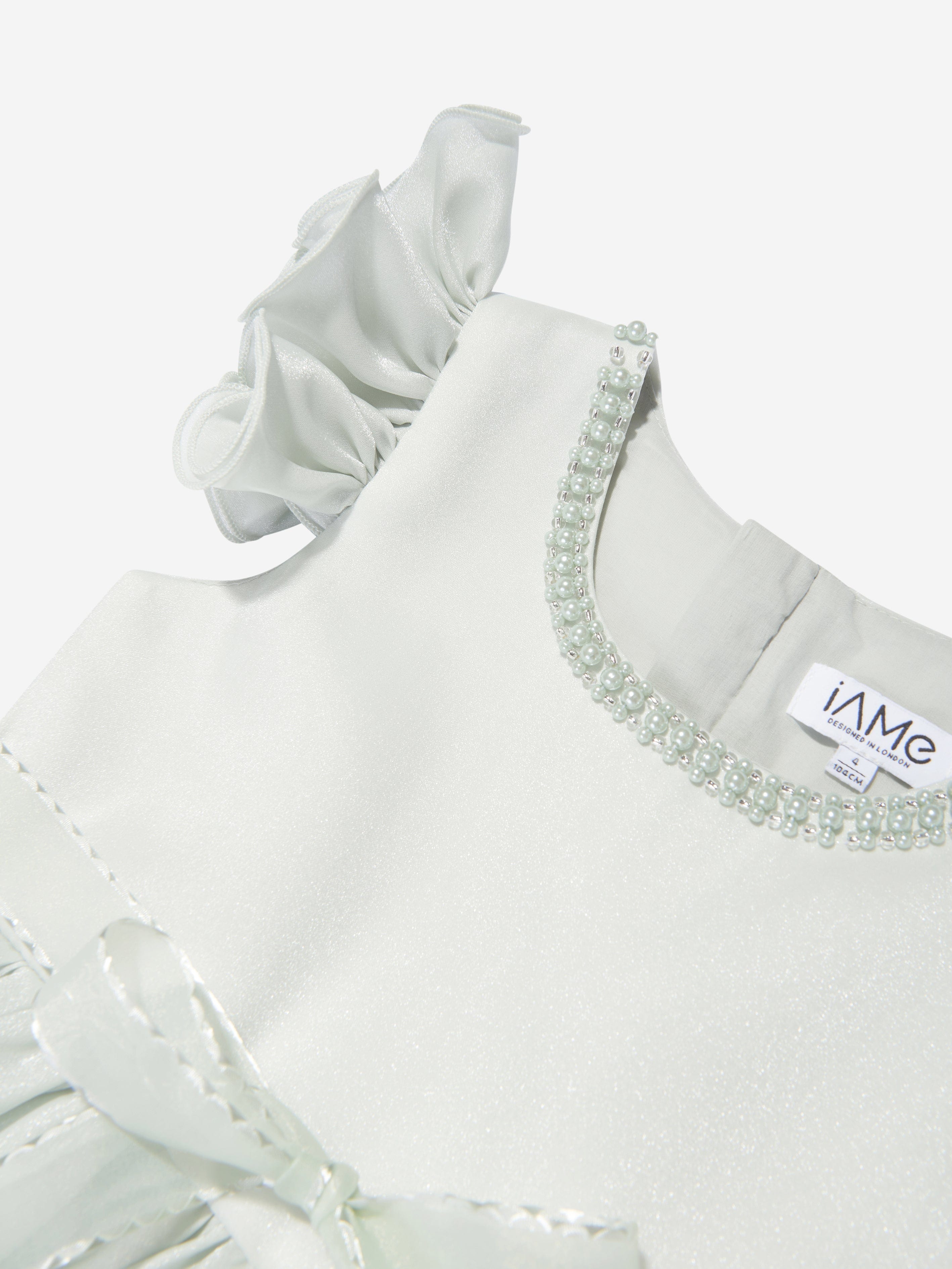 iAMe Girls Ruffle Detail A Line Dress in Green