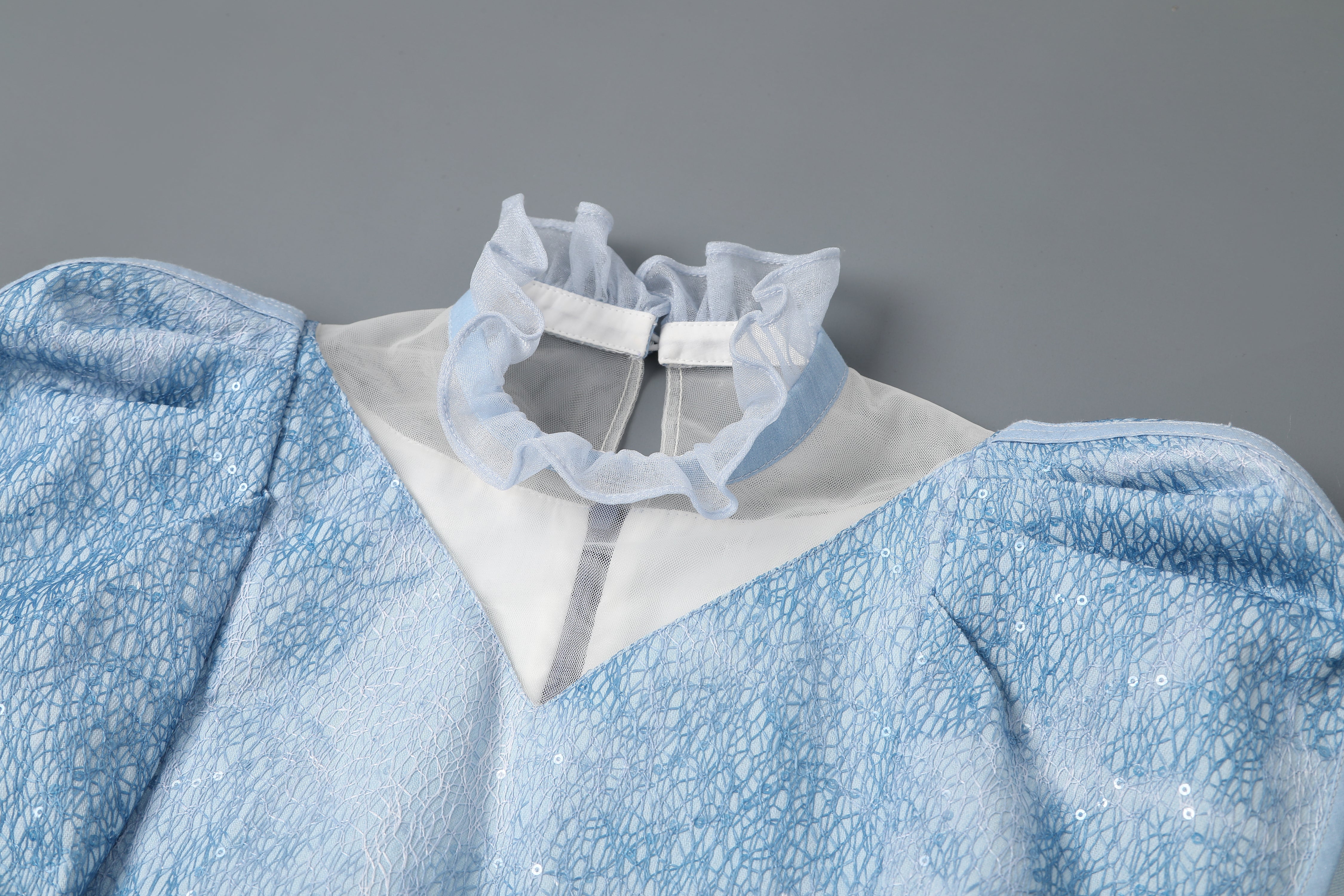 女童青花蓝瓶形袖礼服裙