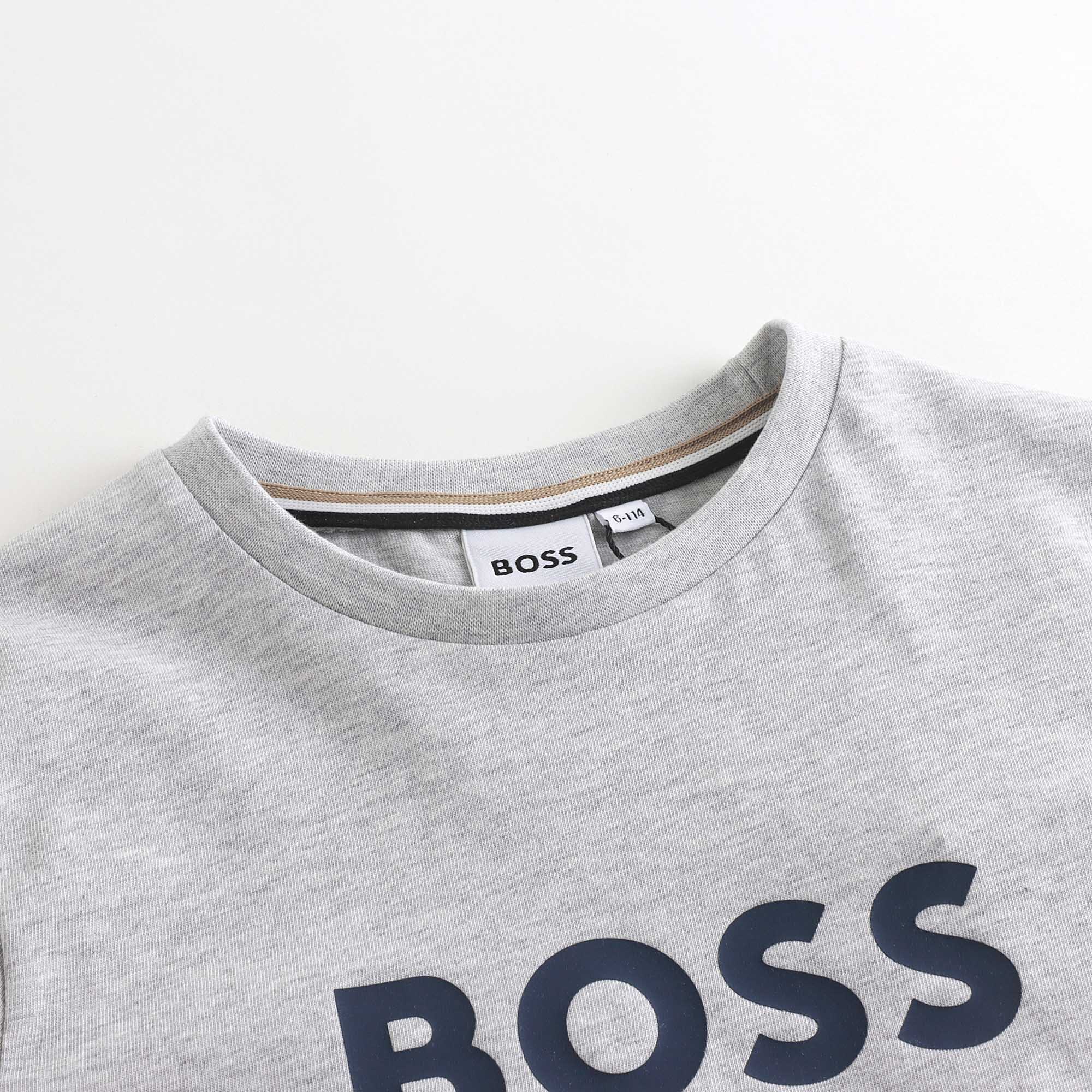 Boys Grey Logo Cotton T-Shirt