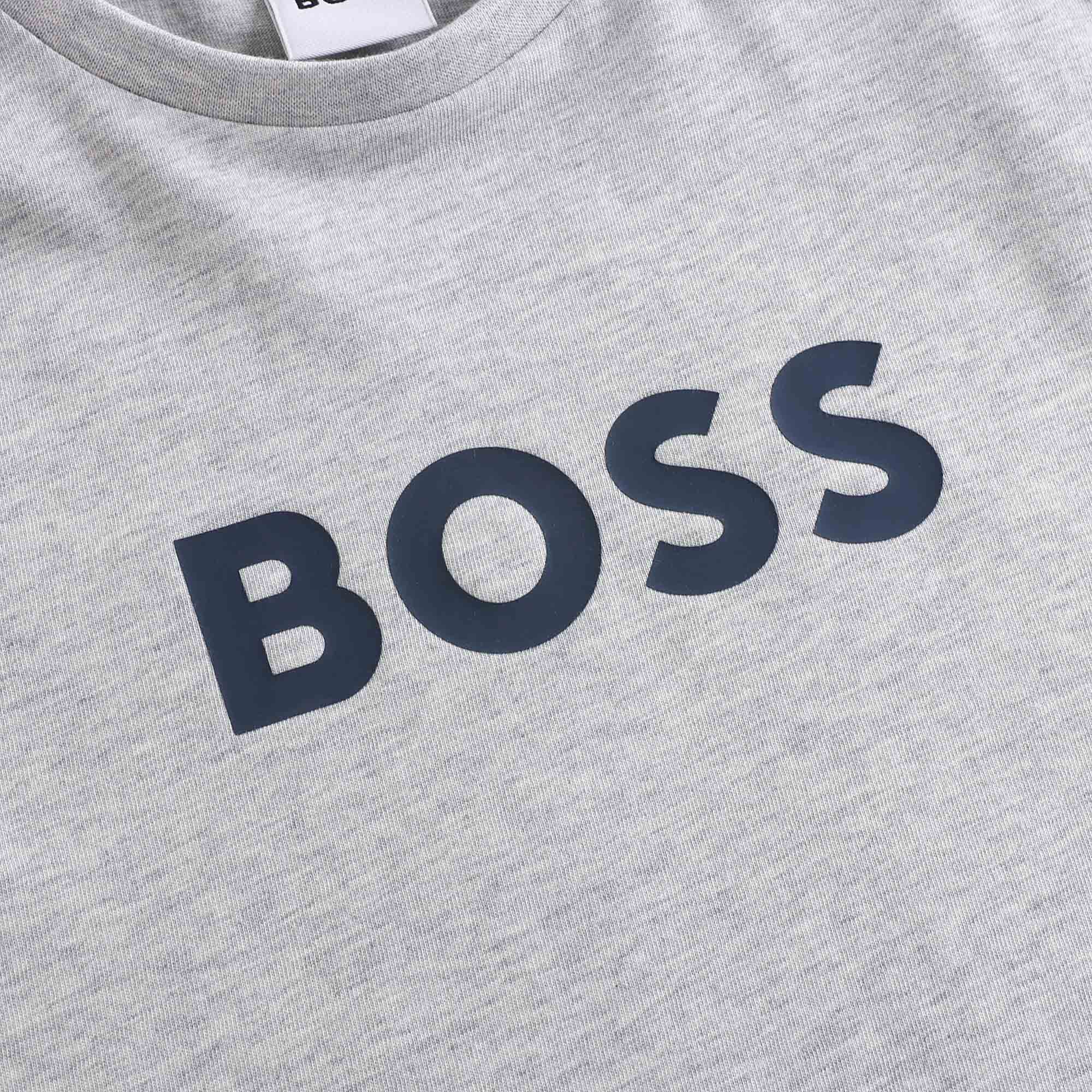 Boys Grey Logo Cotton T-Shirt