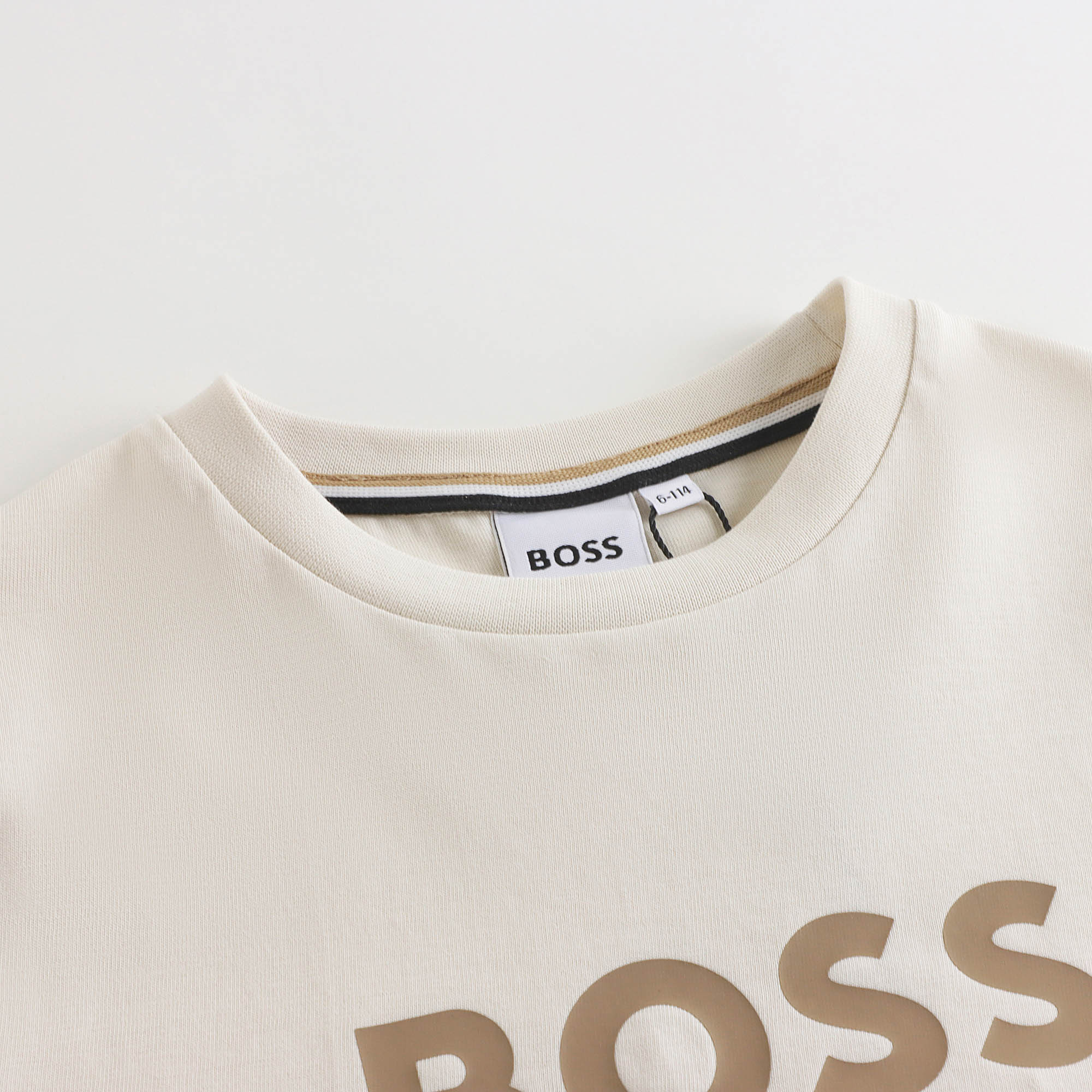 Boys Beige Logo Cotton T-Shirt