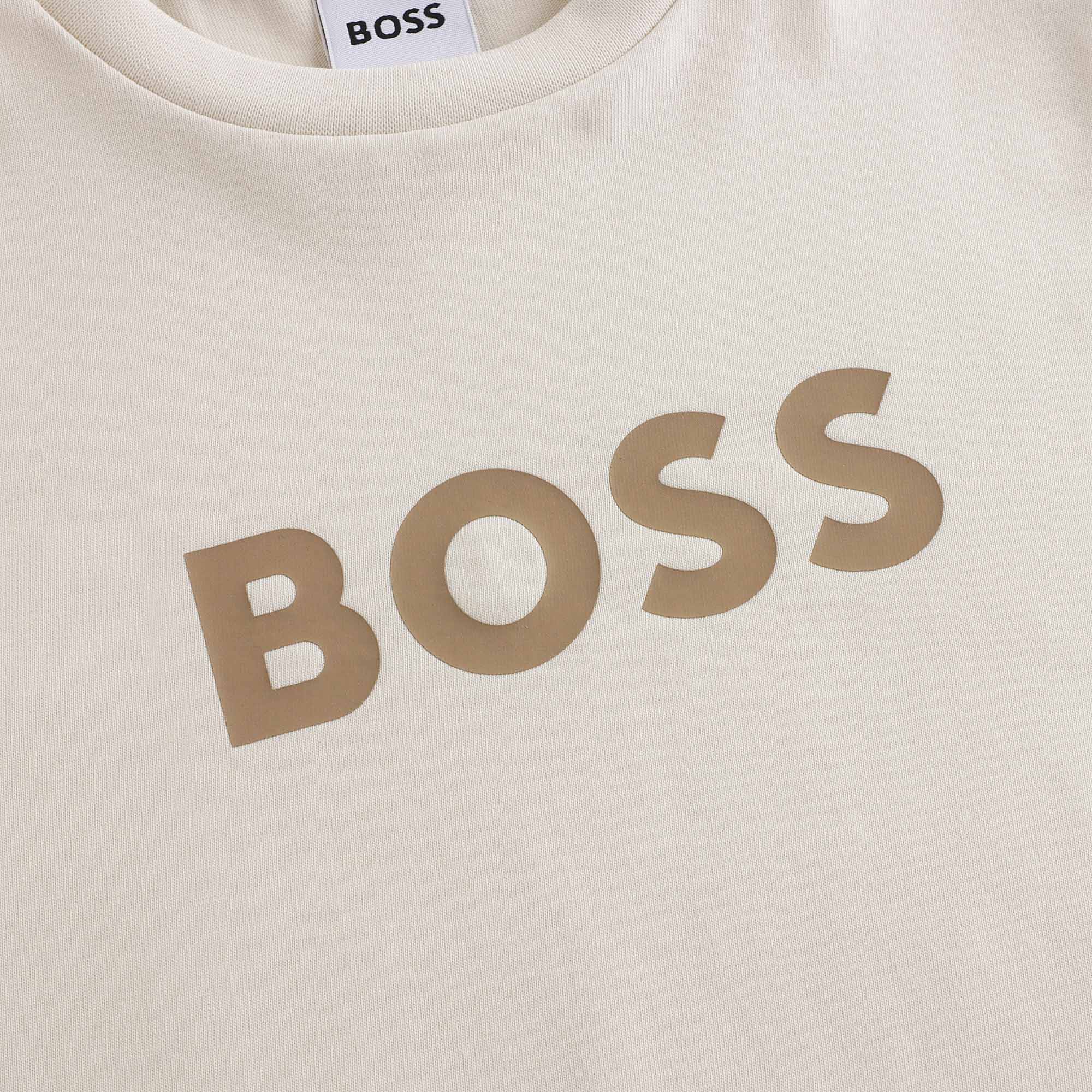 Boys Beige Logo Cotton T-Shirt