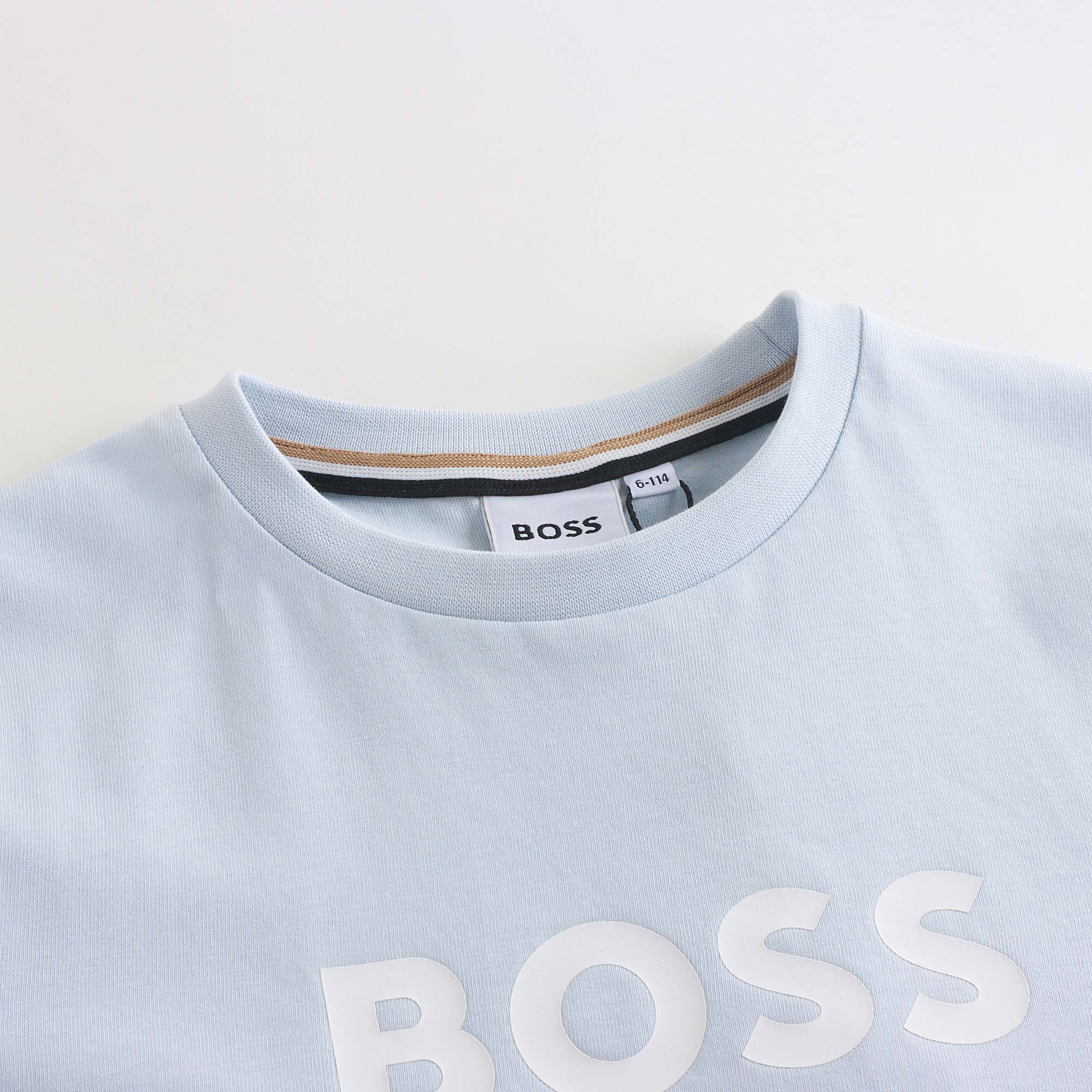 Boys Light Blue Logo Cotton T-Shirt