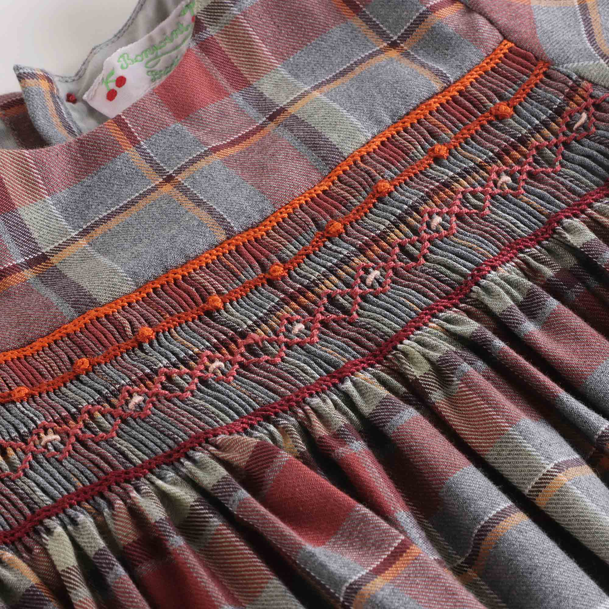 Baby Girls Wine Red Check Cotton Dress