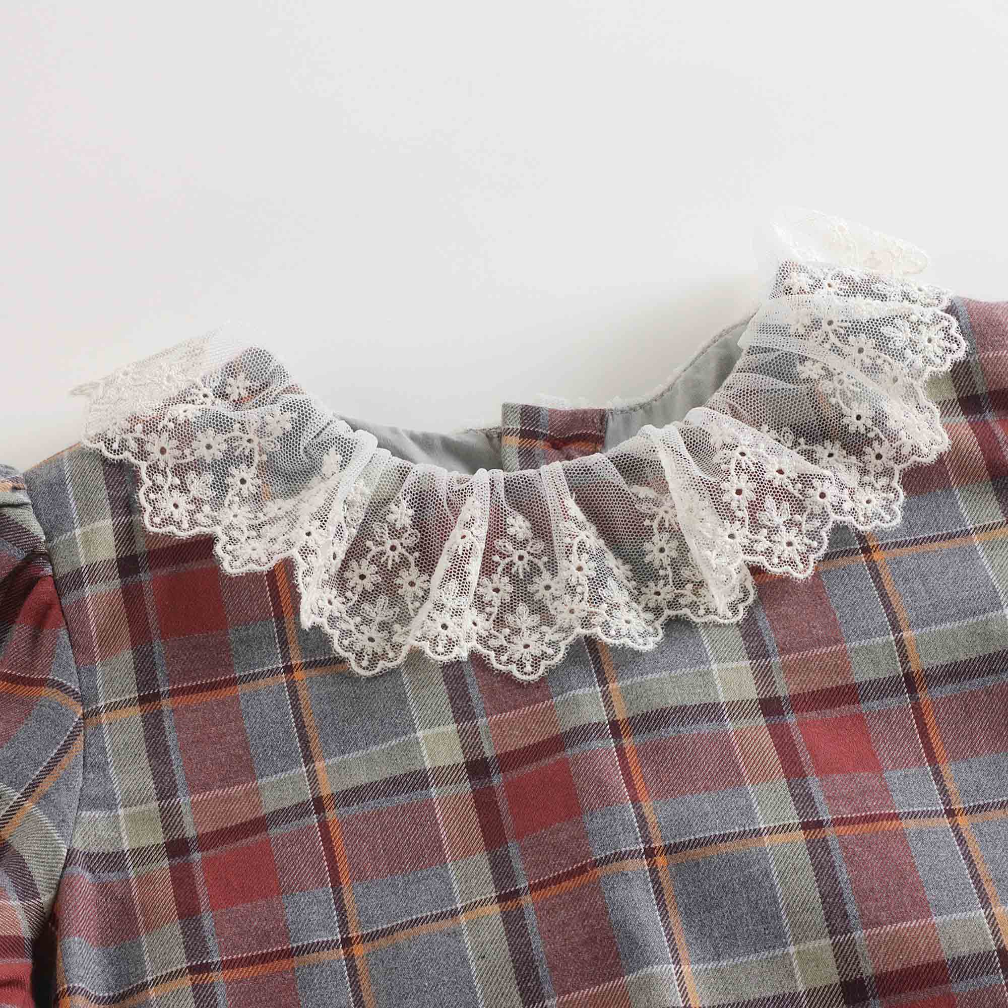 Girls Wine Red Check Cotton Dress