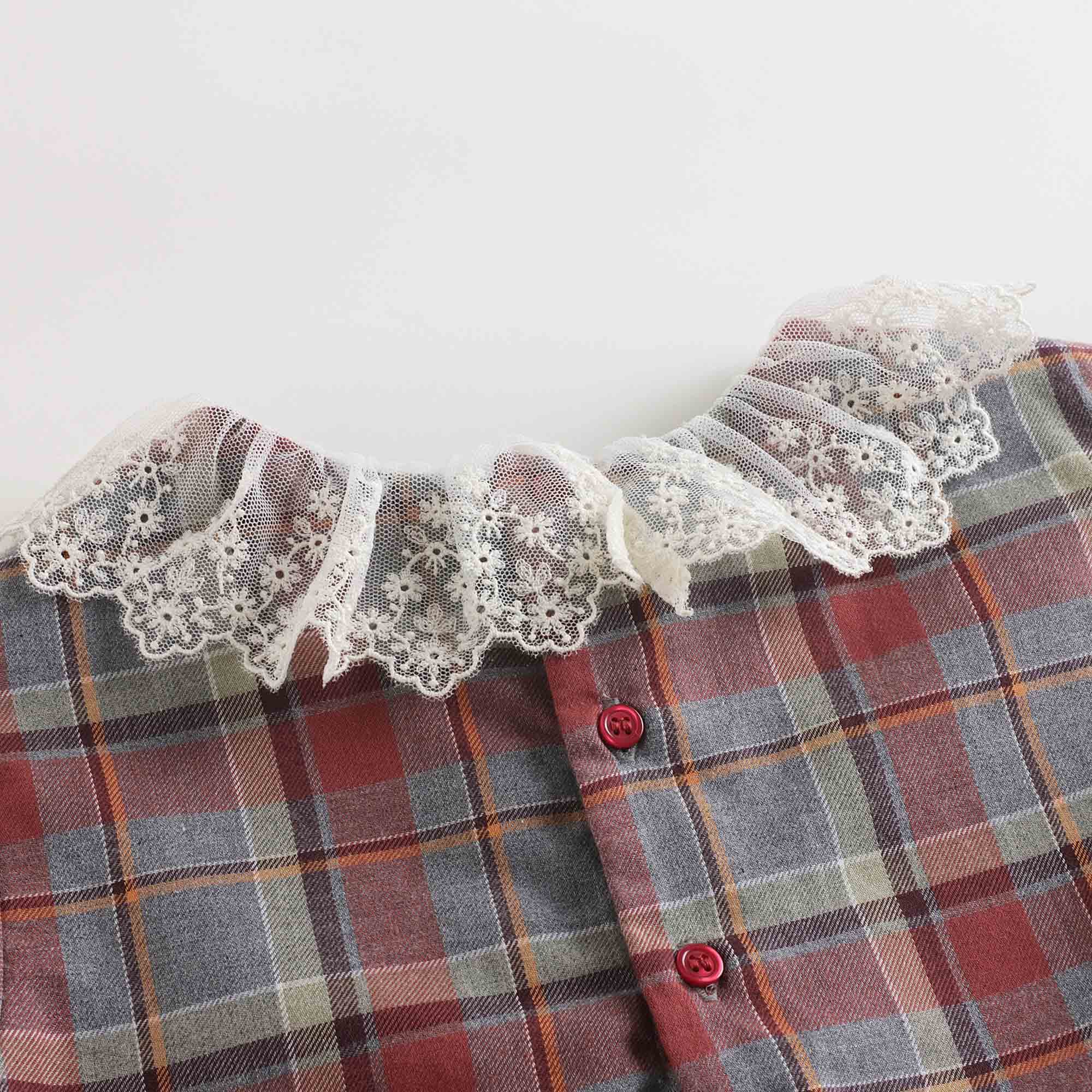 Girls Wine Red Check Cotton Dress