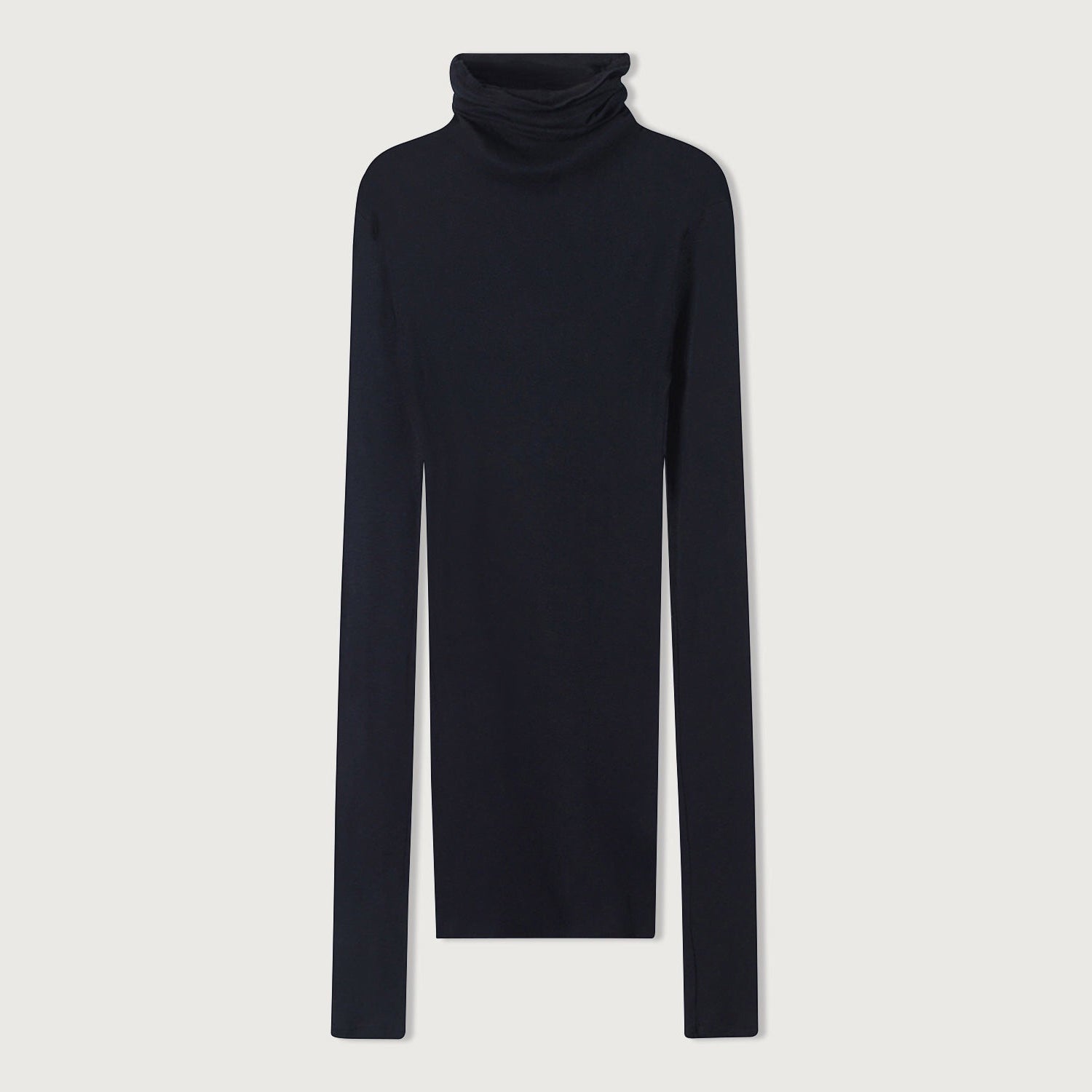 Women Black Cotton High Neck T-Shirt