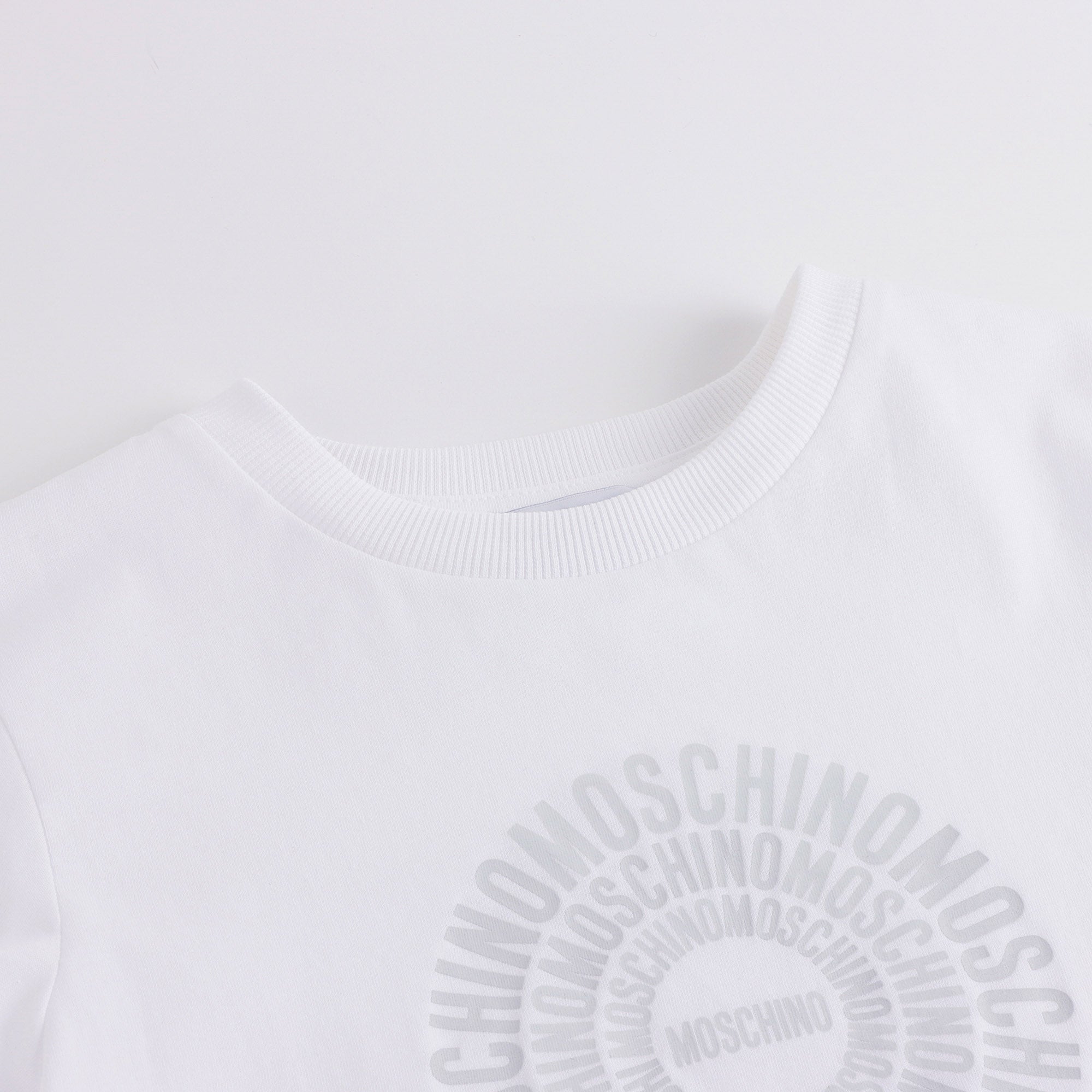 Boys & Girls White Circular Logo Cotton T-Shirt