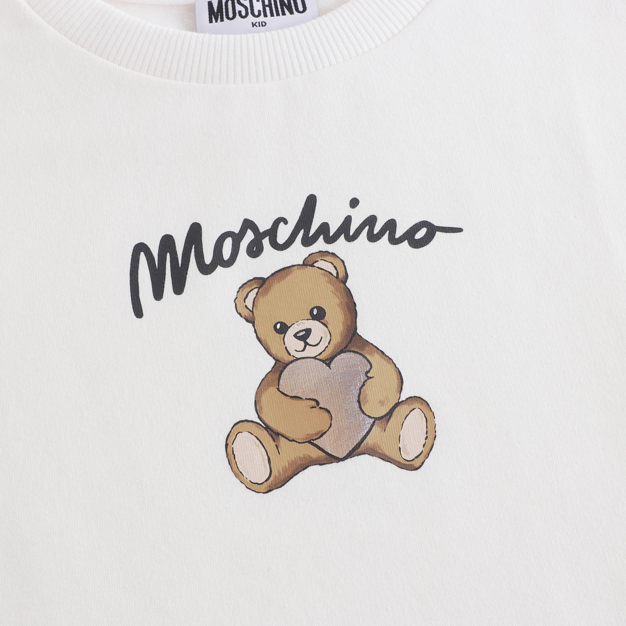 Girls White Bear Printed Cotton Sweatshirt