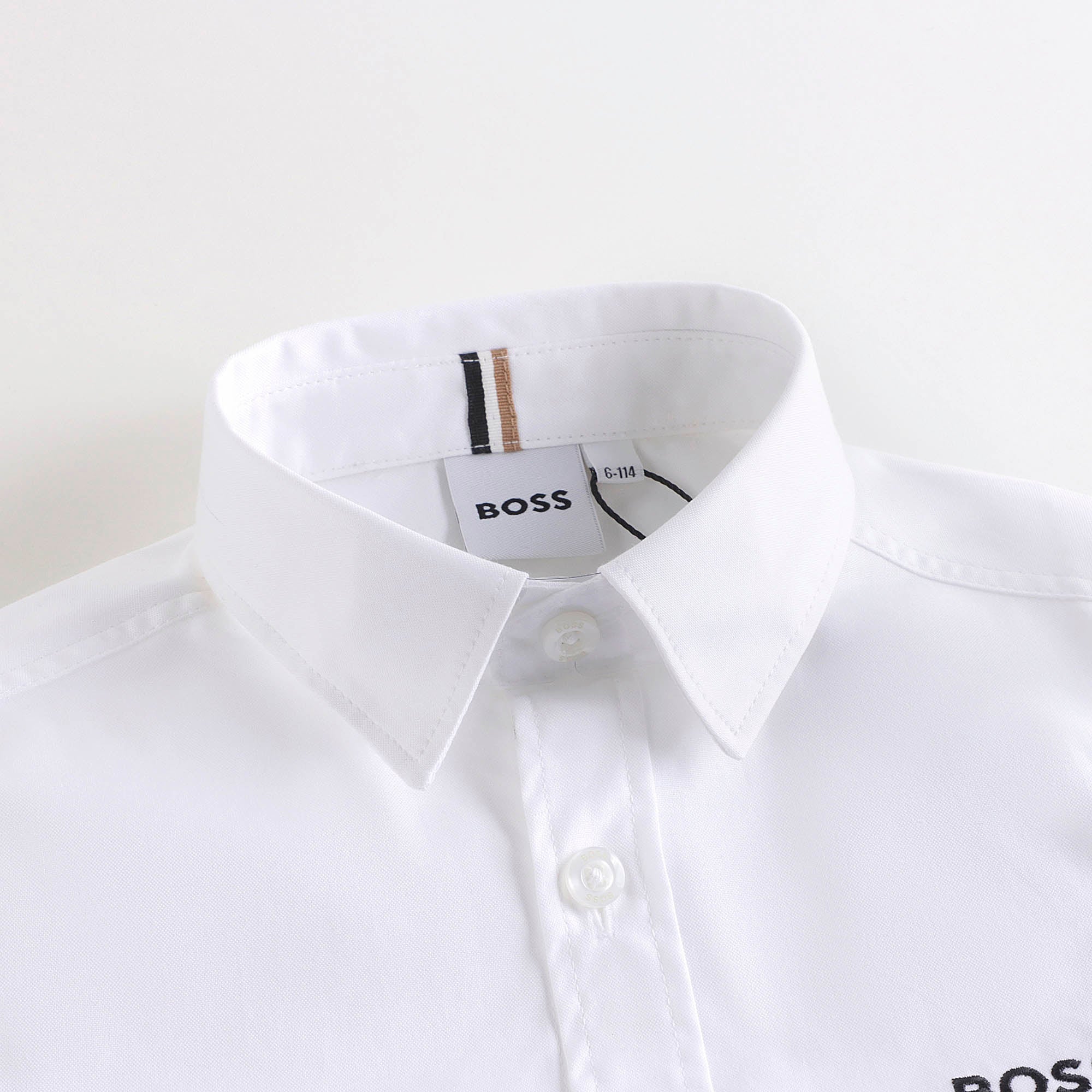 Boys White Embroidered Logo Cotton Shirt