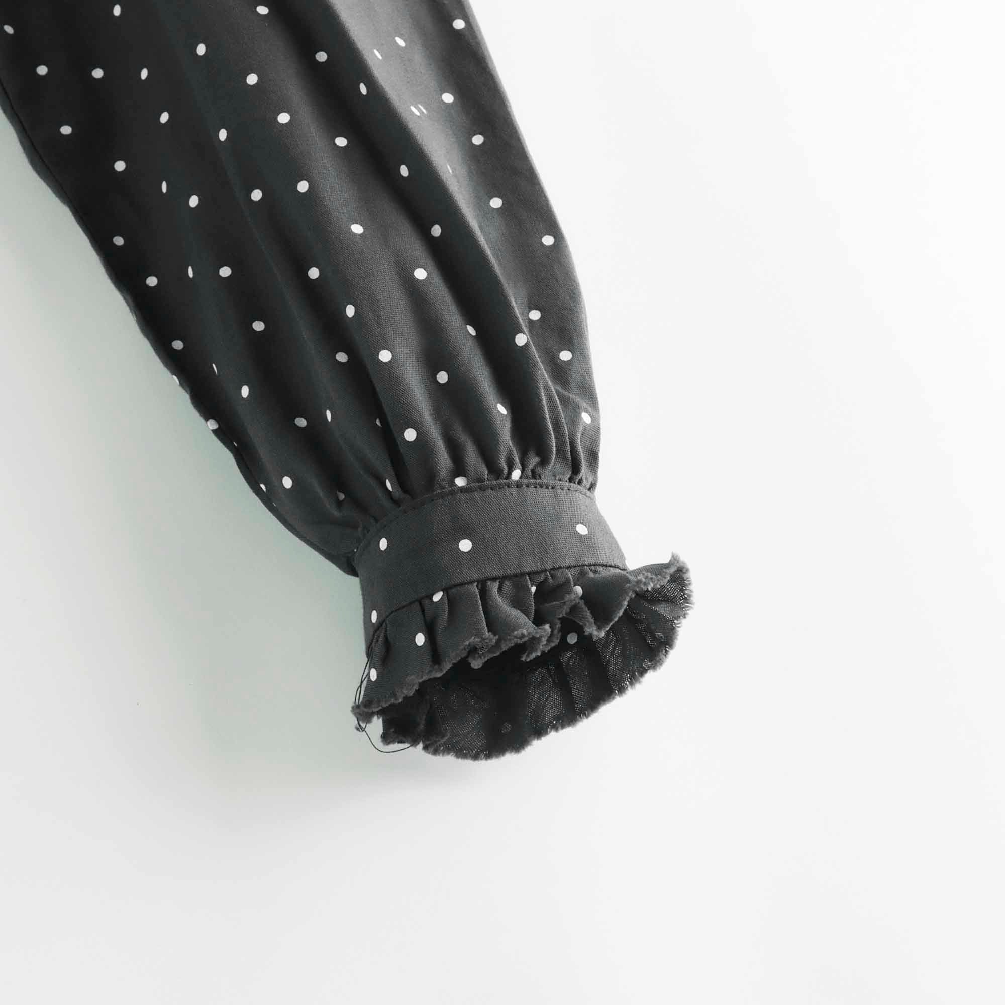 Girls Dark Grey Dots Cotton Dress