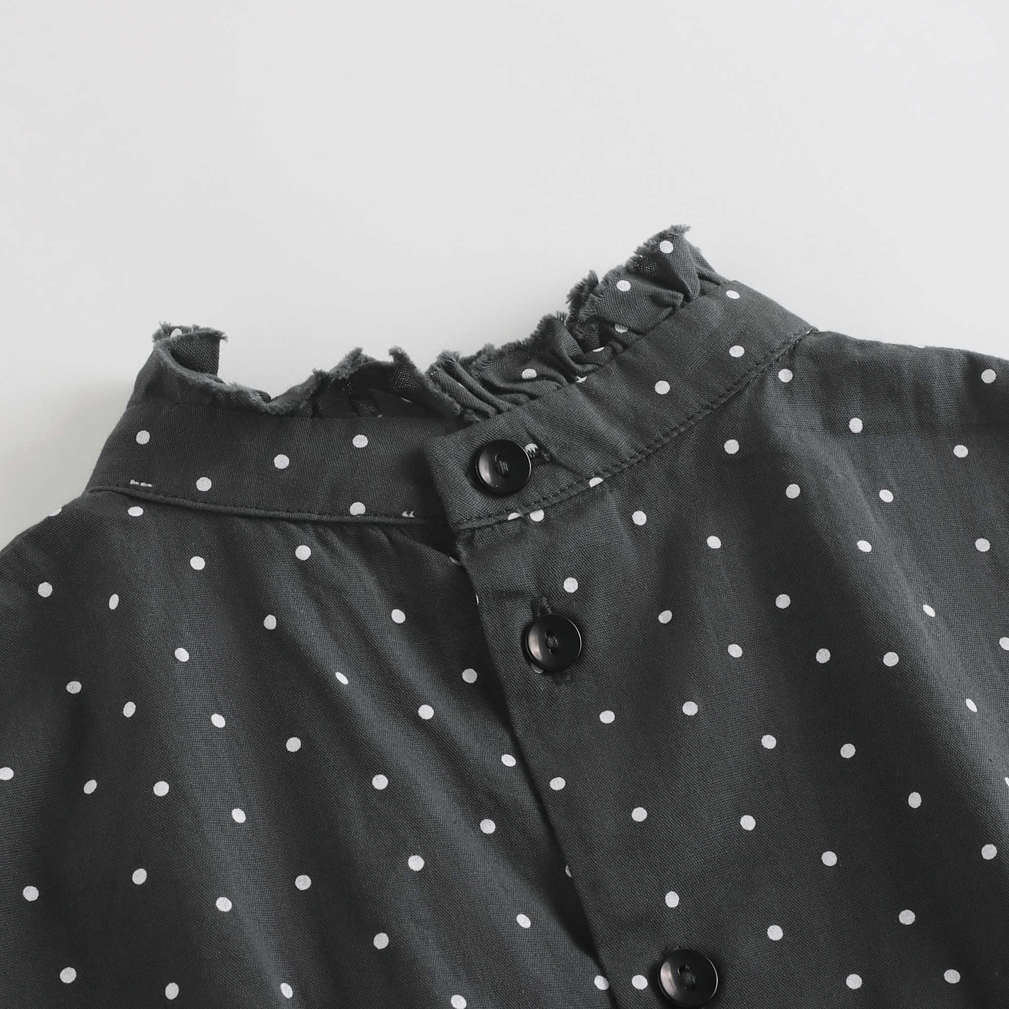 Girls Dark Grey Dots Cotton Dress