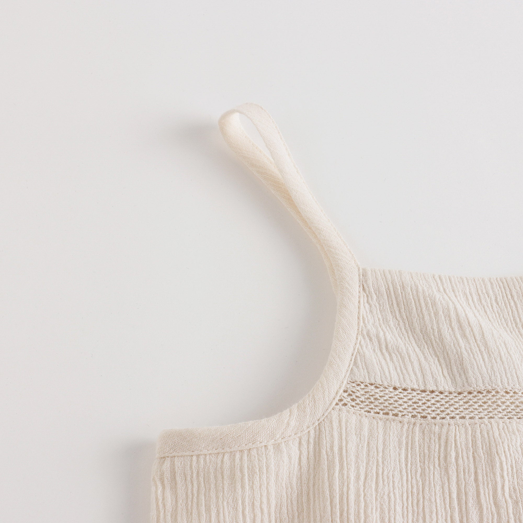 Girls White Cotton Strap Top