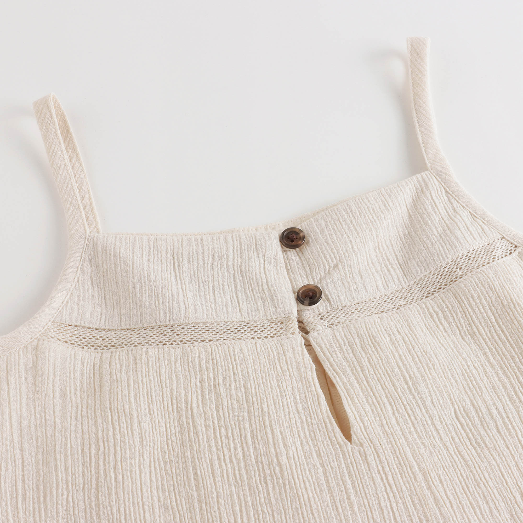 Girls White Cotton Strap Top