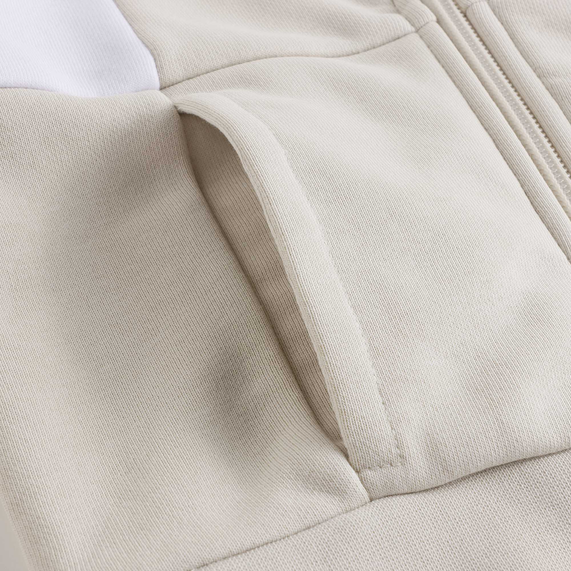 Boys Beige Cotton Zip-Up Top