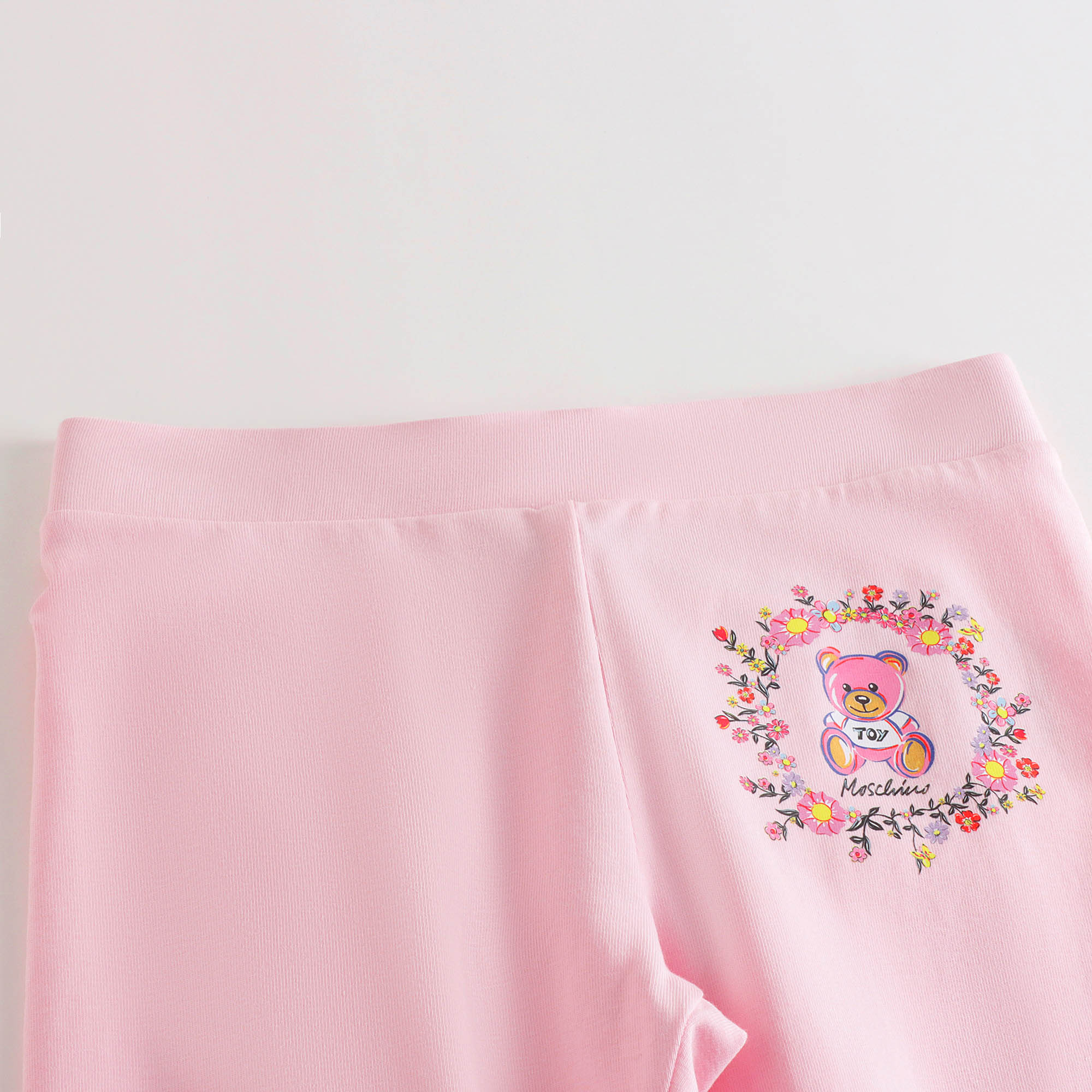 Girls Pink Printed Cotton Leggings