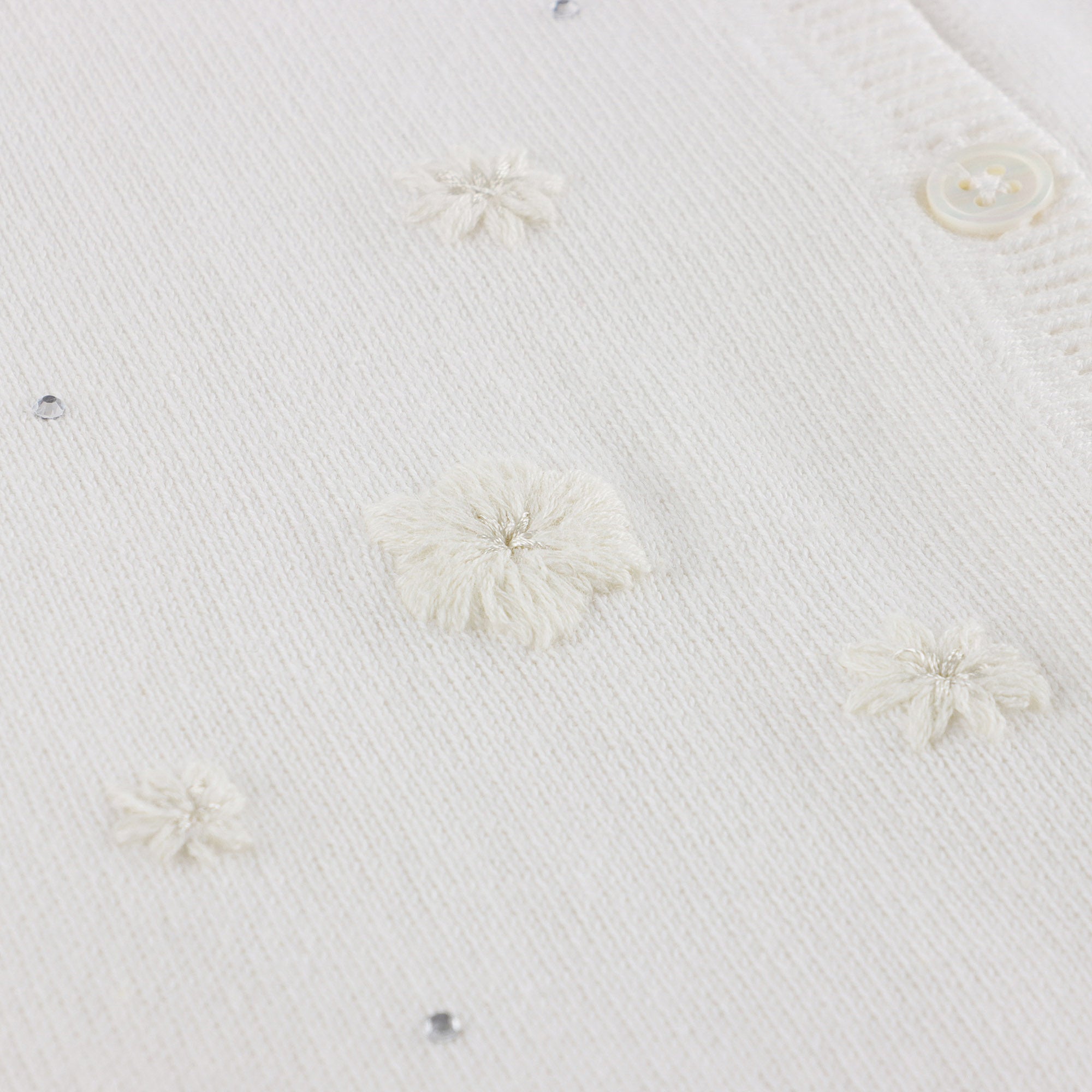 Girls White Embroidered Cotton Cardigan