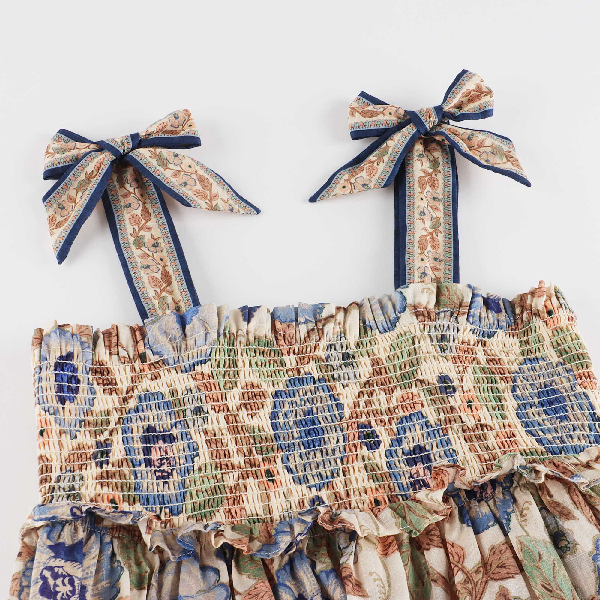 Girls Beige Flower Cotton Dress