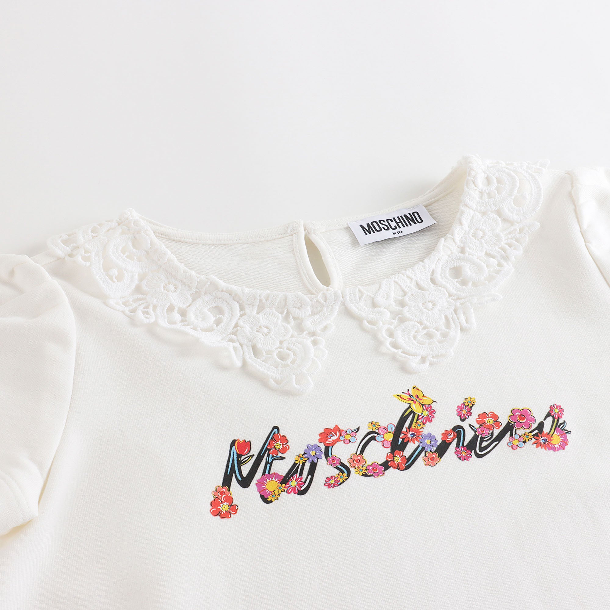 Girls White Printed Cotton Dress