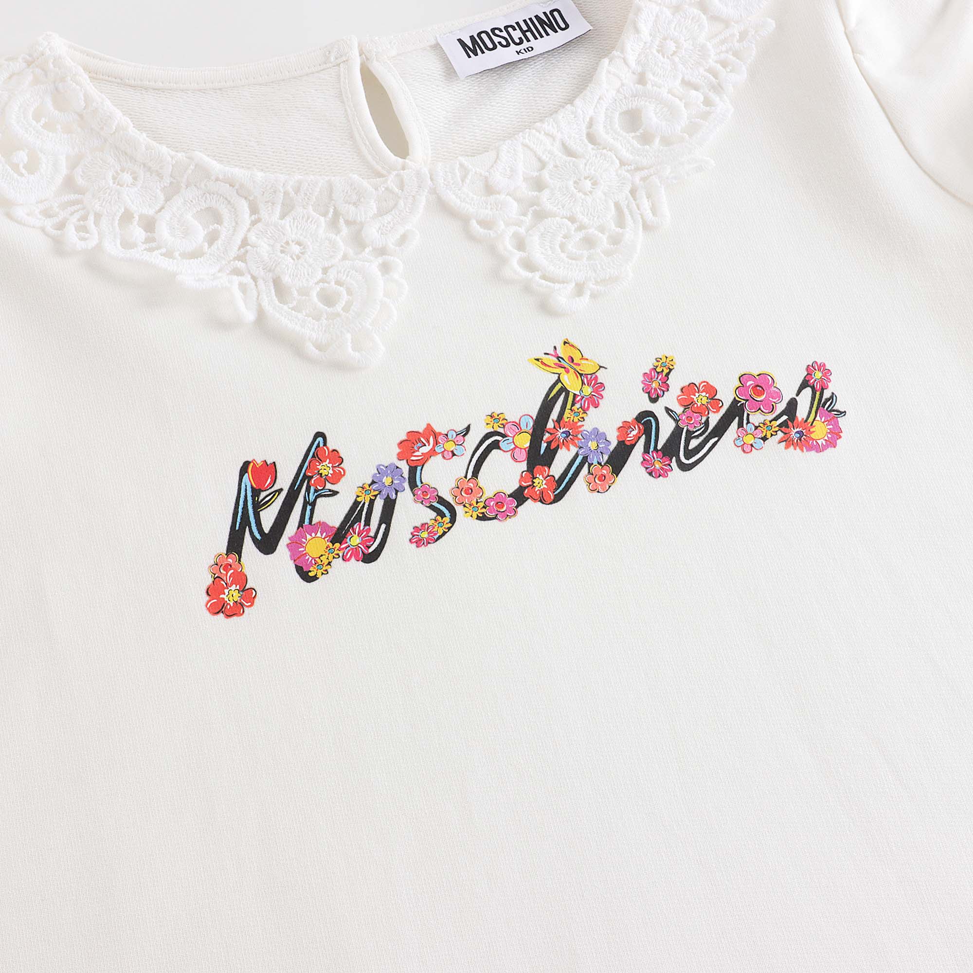 Girls White Printed Cotton Dress