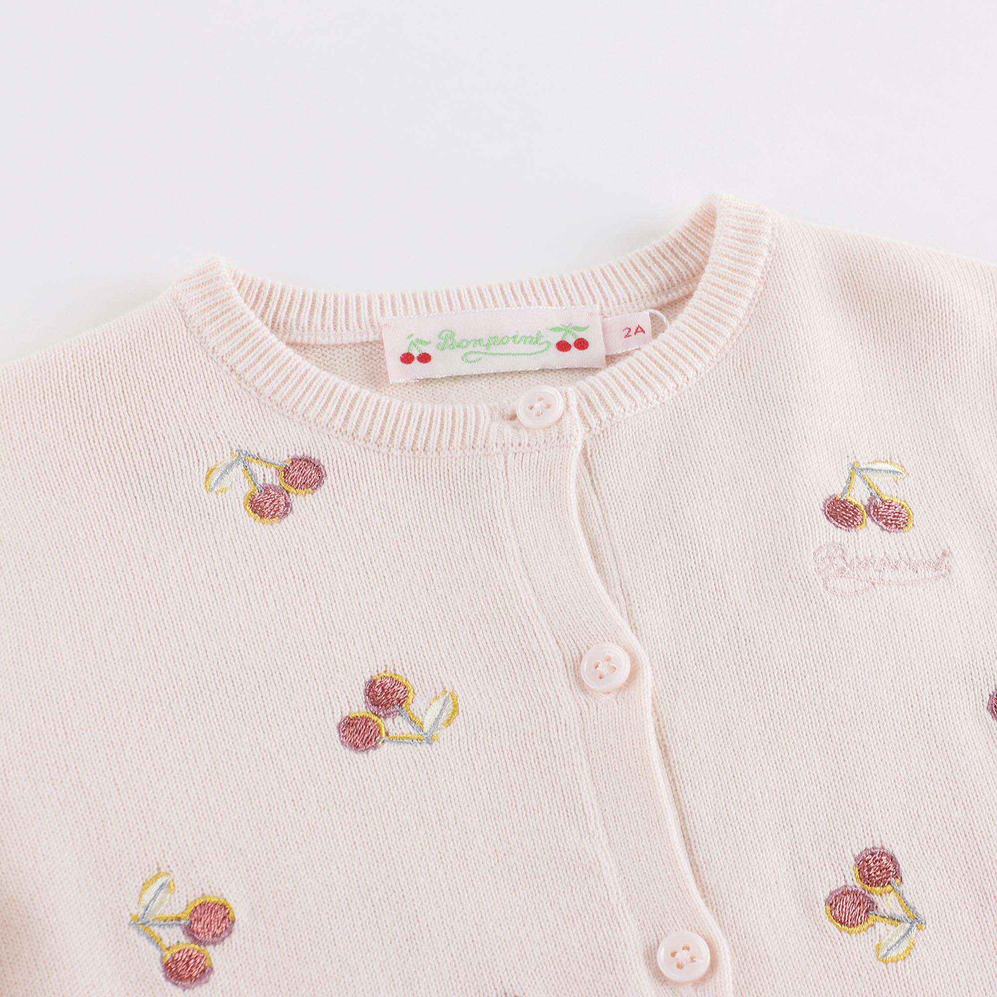 Baby Girls Pale Pink Cherry Embroidered Cotton Cardigan