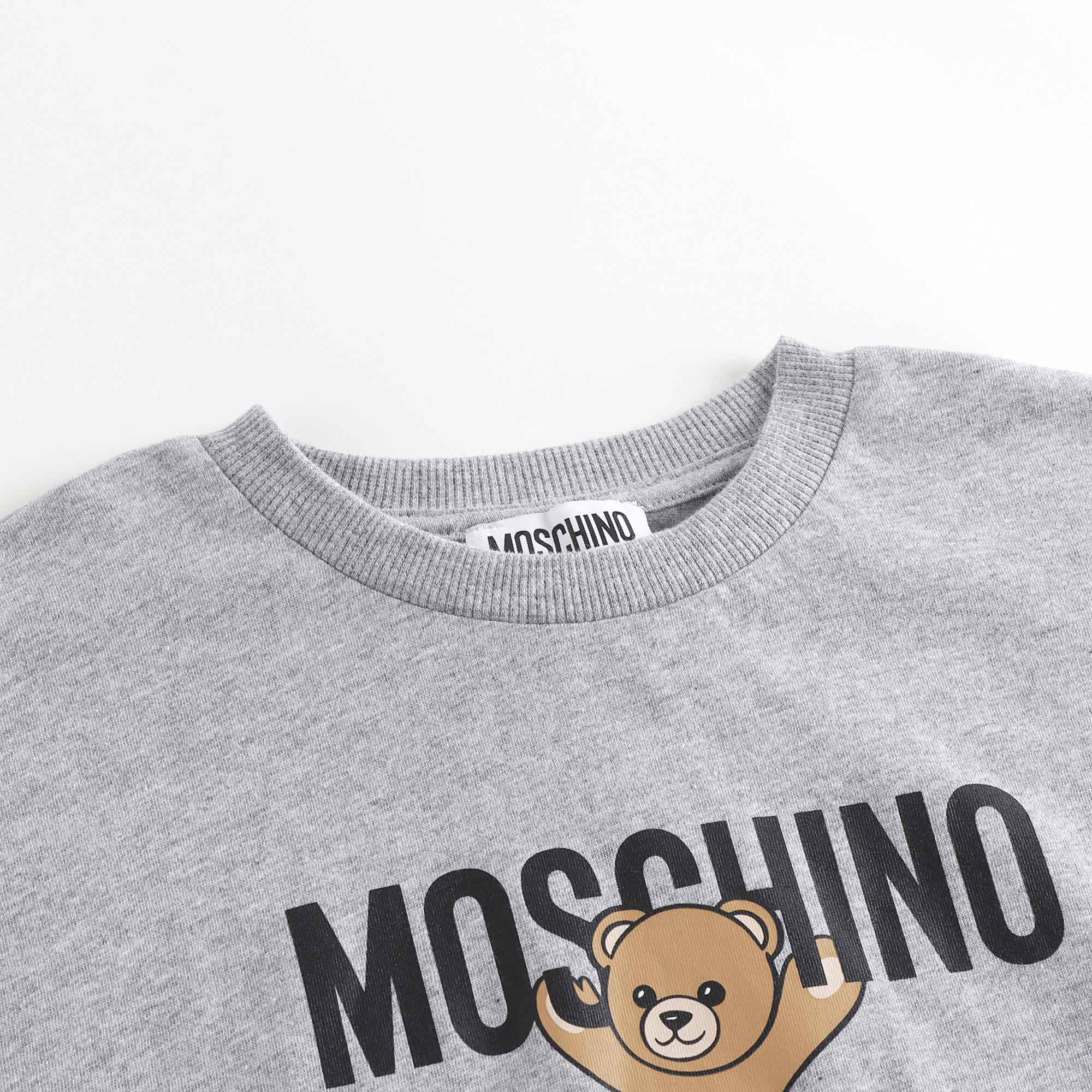 Boys & Girls Grey Bear Printed Cotton T-Shirt