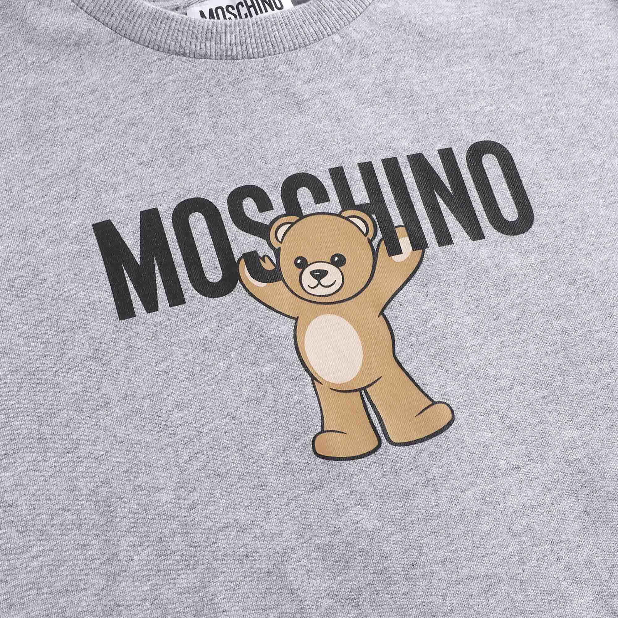 Boys & Girls Grey Bear Printed Cotton T-Shirt