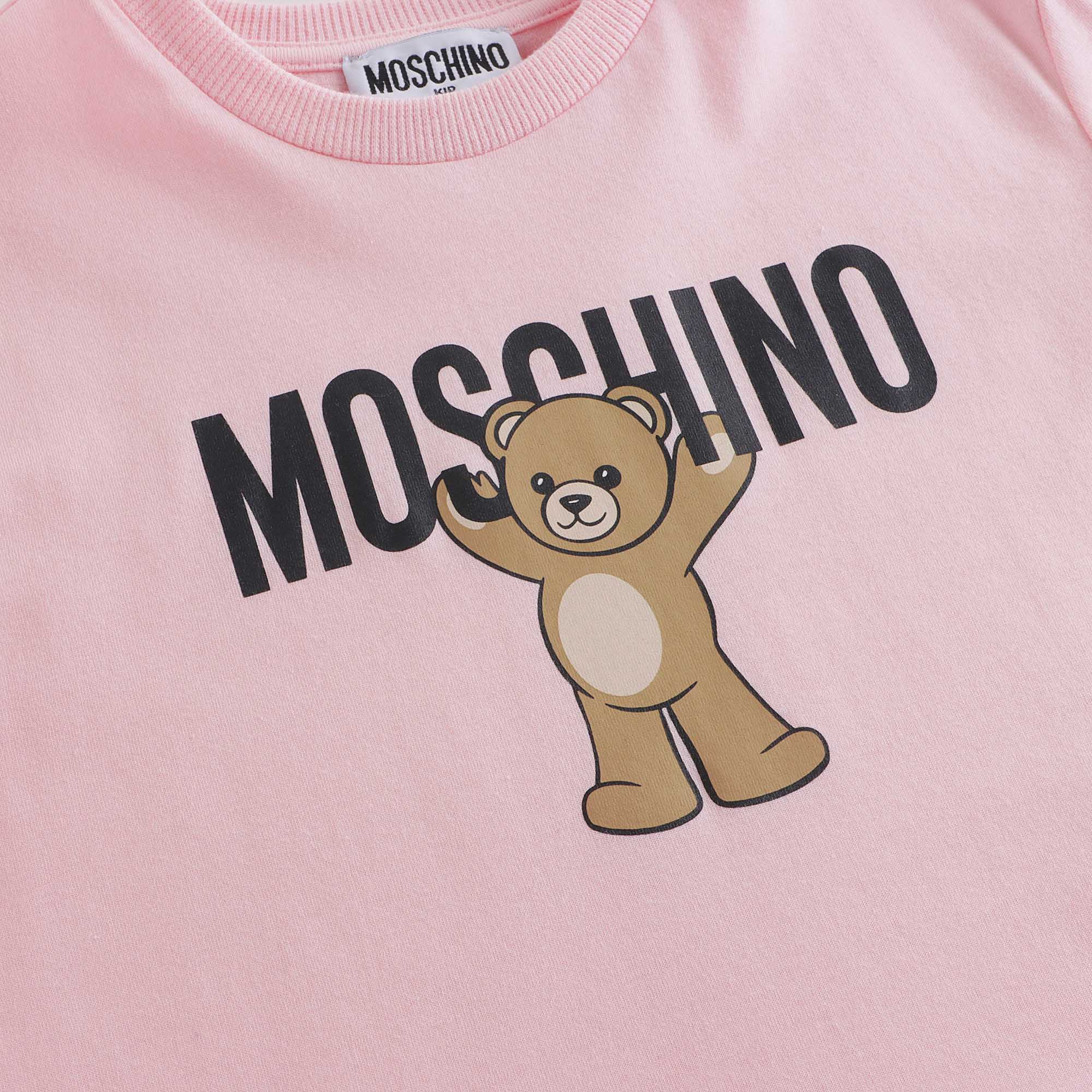 Girls Pink Bear Printed Cotton Dress