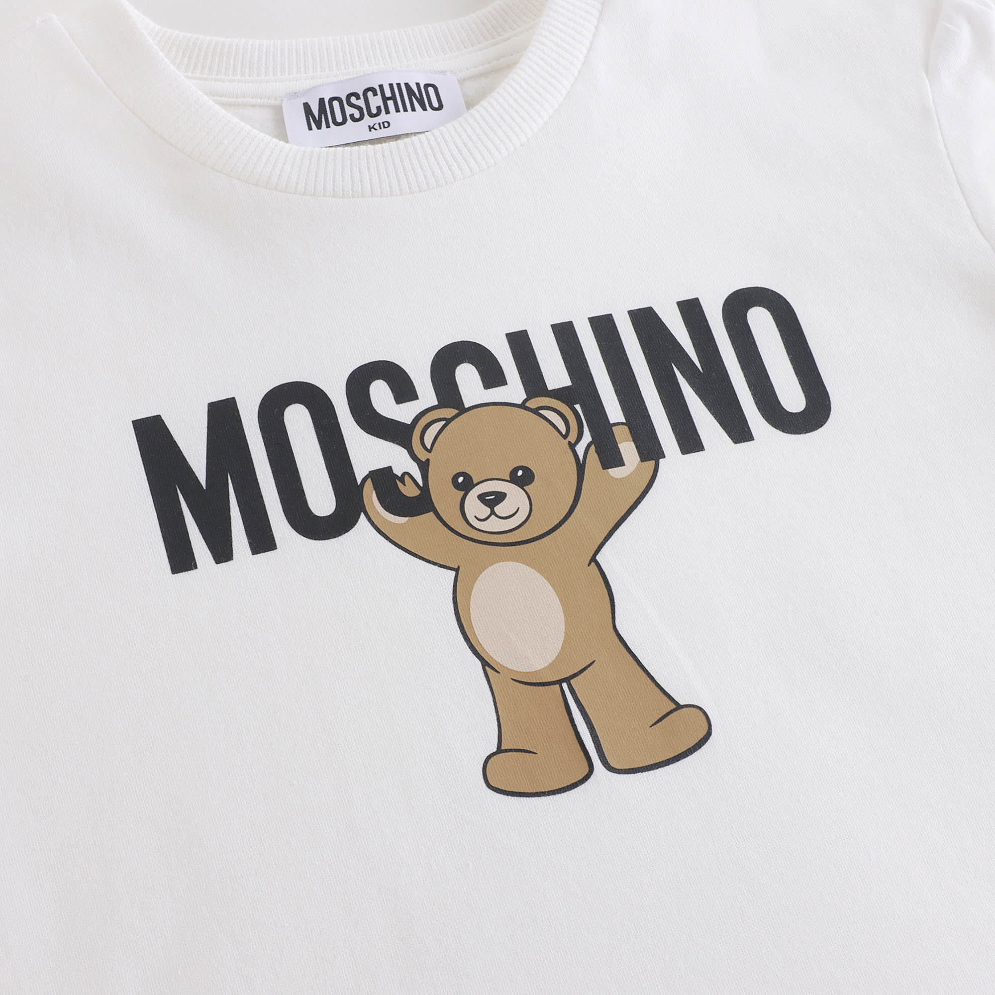 Girls White Bear Printed Cotton Dress