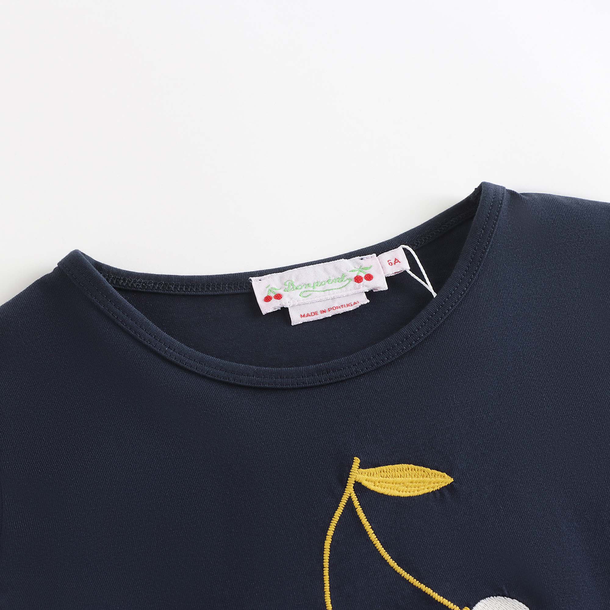 Girls Navy Cherry Printed Cotton T-Shirt