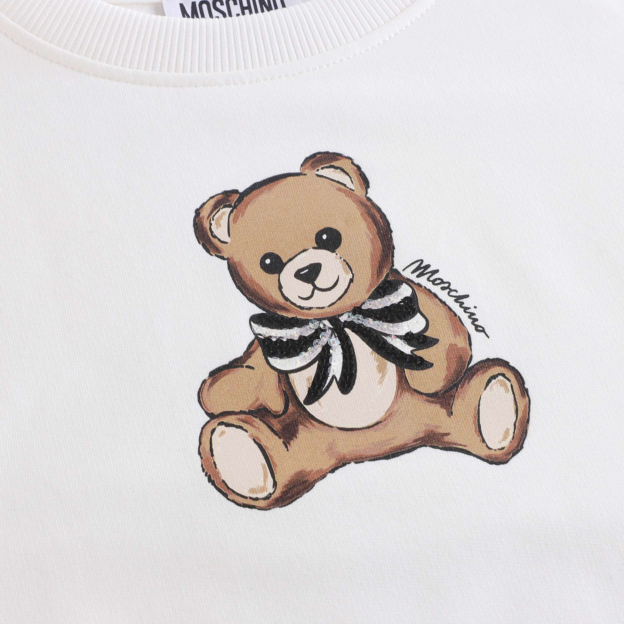 Girls White Bear Printed Cotton Sweatshirt