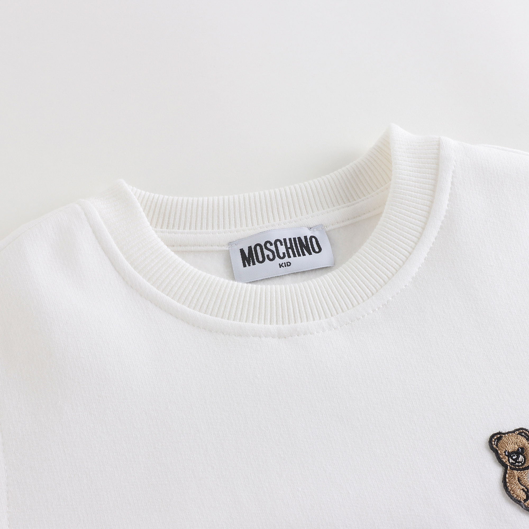 Boys & Girls White Bear Patch Cotton Sweatshirt