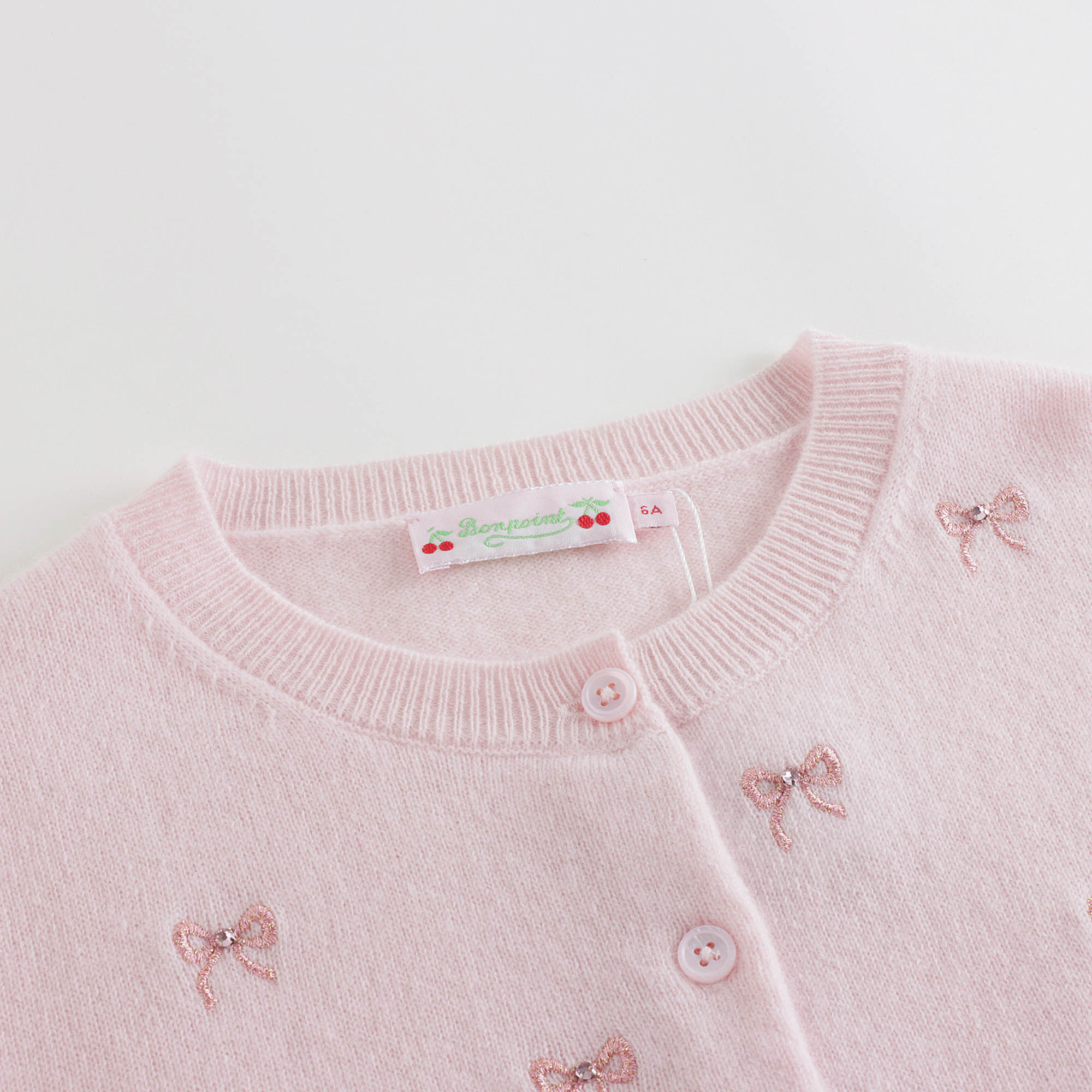 Girls Pink Embroidered Bow Cashmere Cardigan