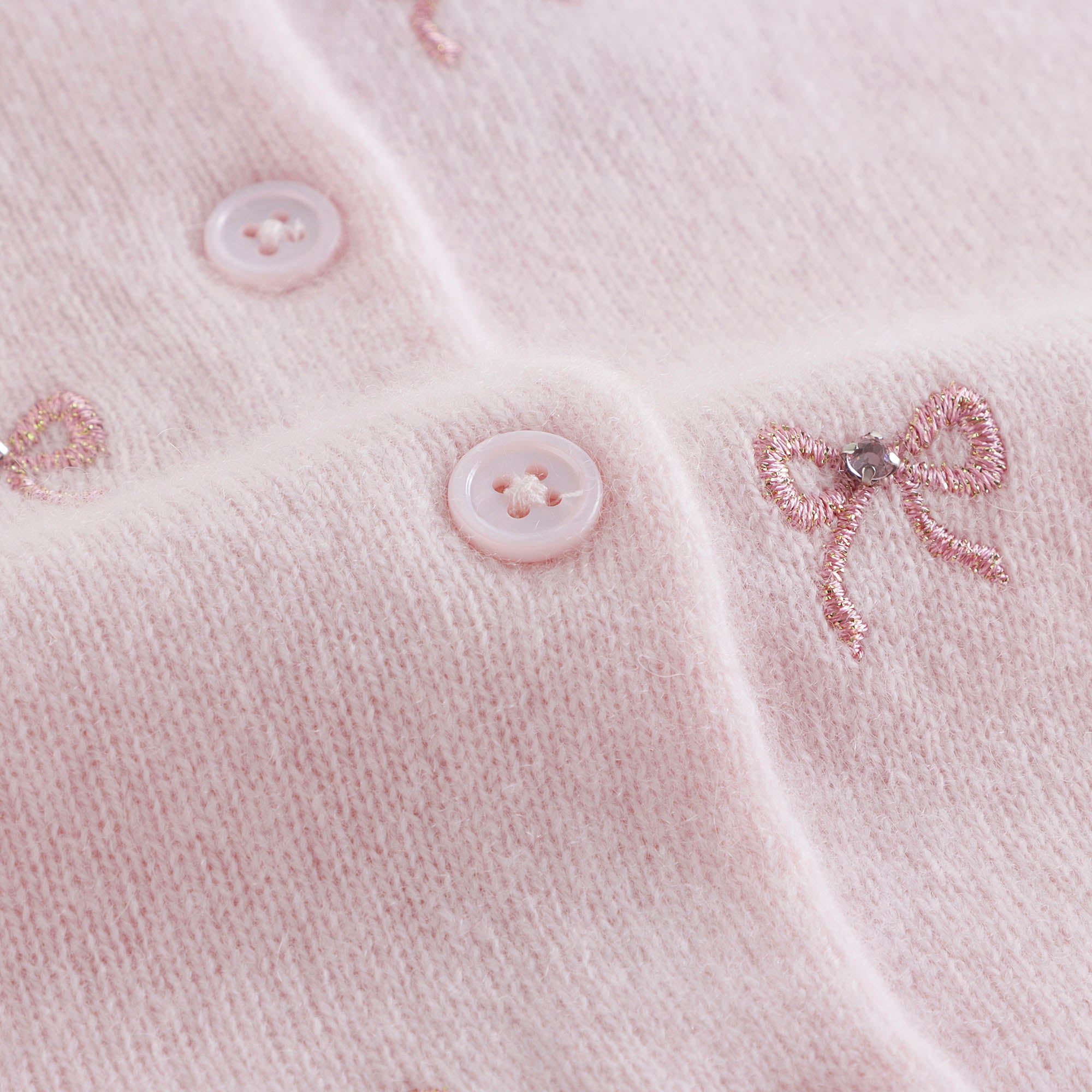 Girls Pink Embroidered Bow Cashmere Cardigan