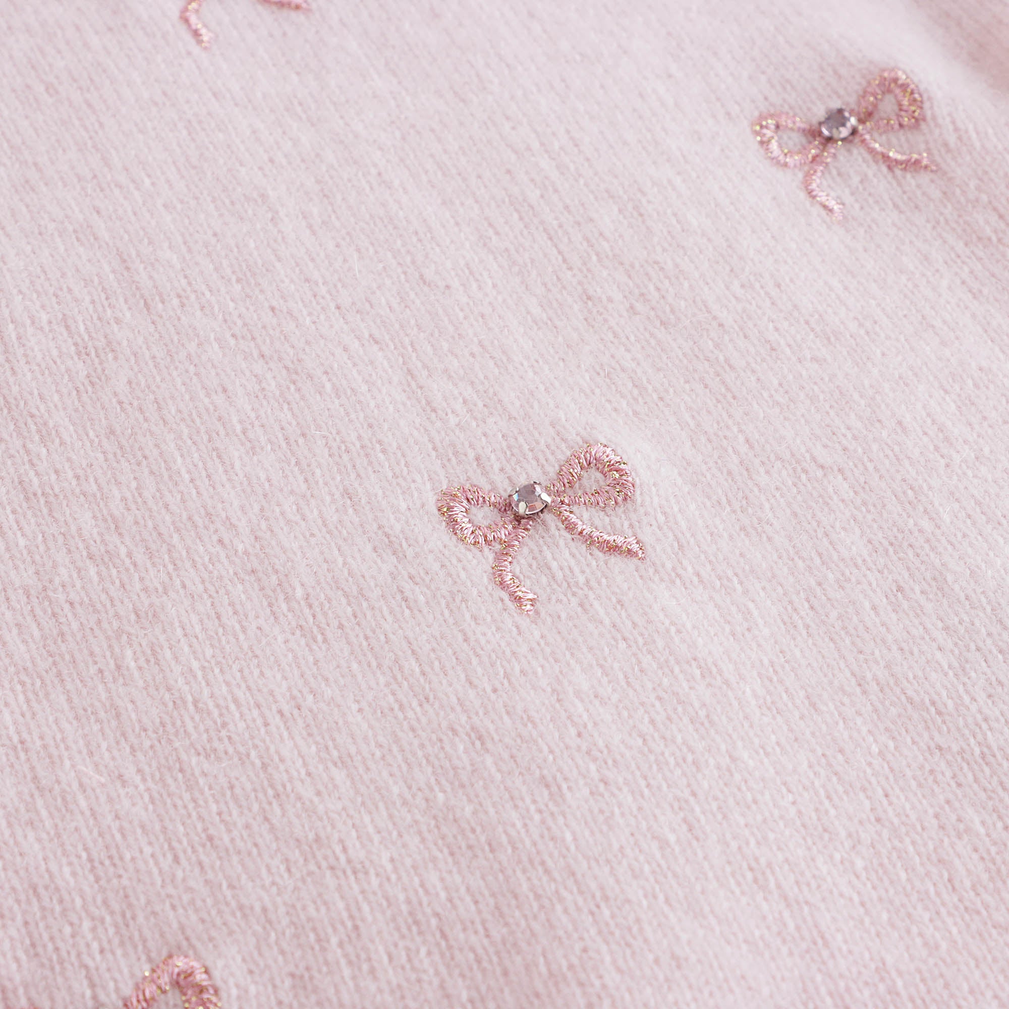 Girls Pink Embroidered Bow Cashmere Cardigan
