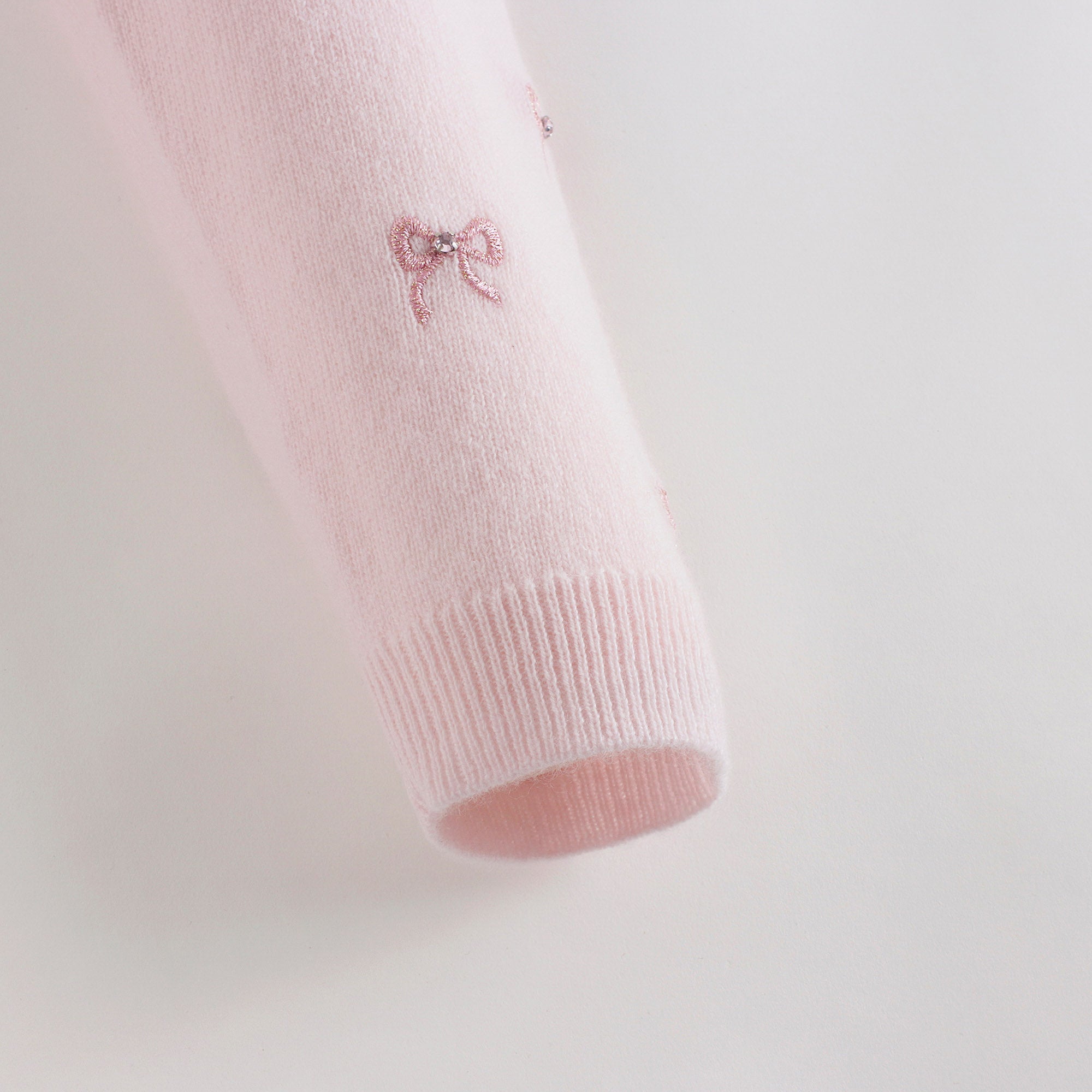 Girls Pink Embroidered Bow Cashmere Cardigan