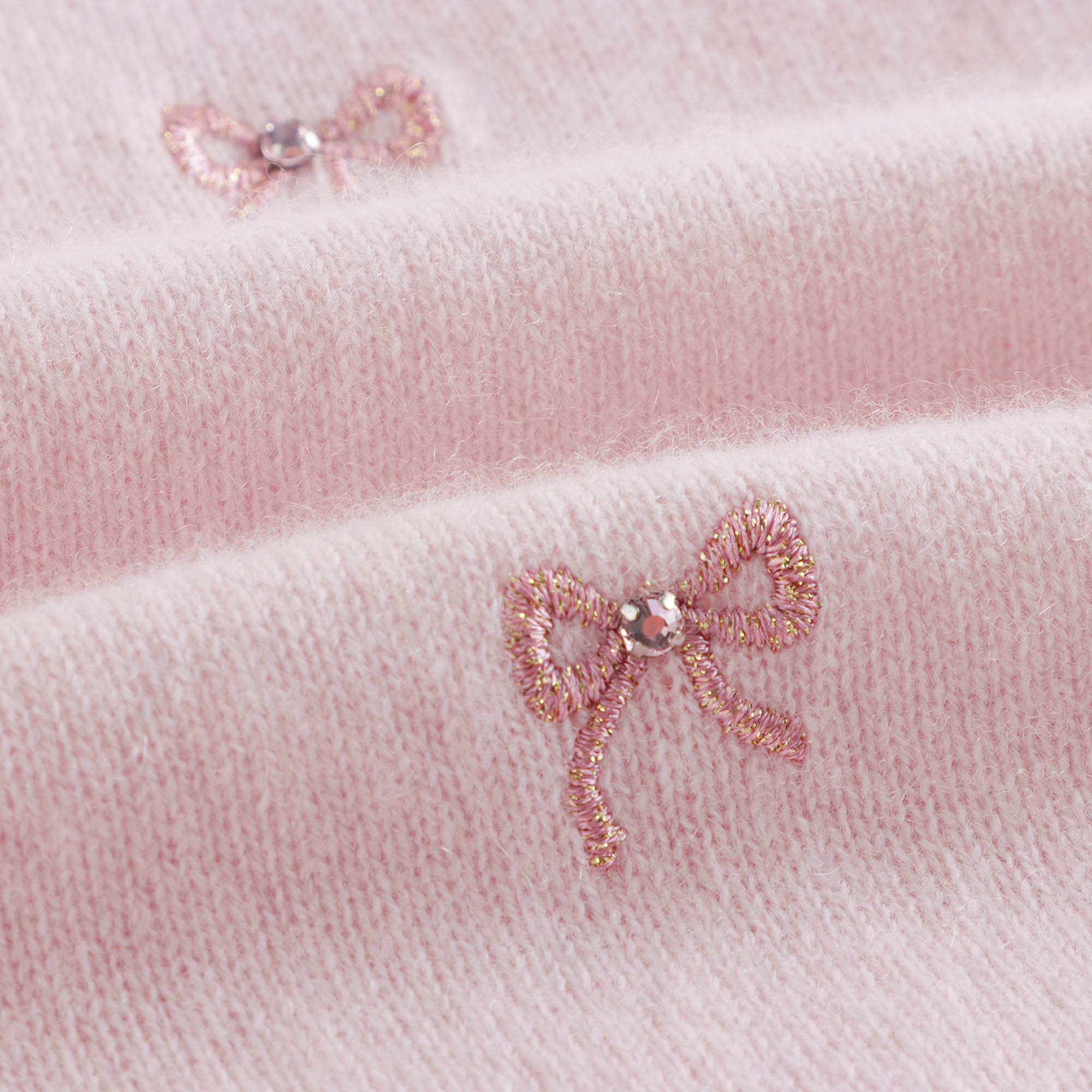 Girls Pink Embroidered Bow Cashmere Cardigan