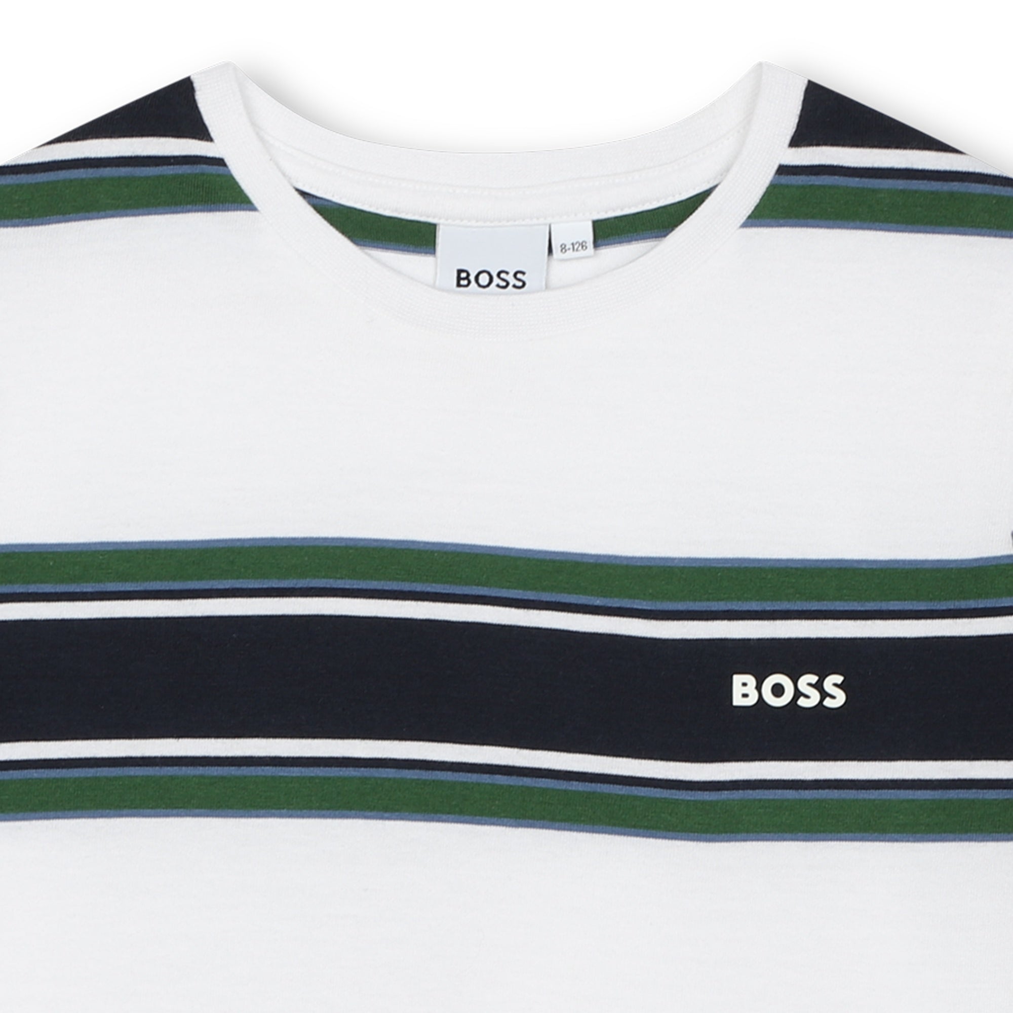 Boys White Stripes Cotton T-Shirt