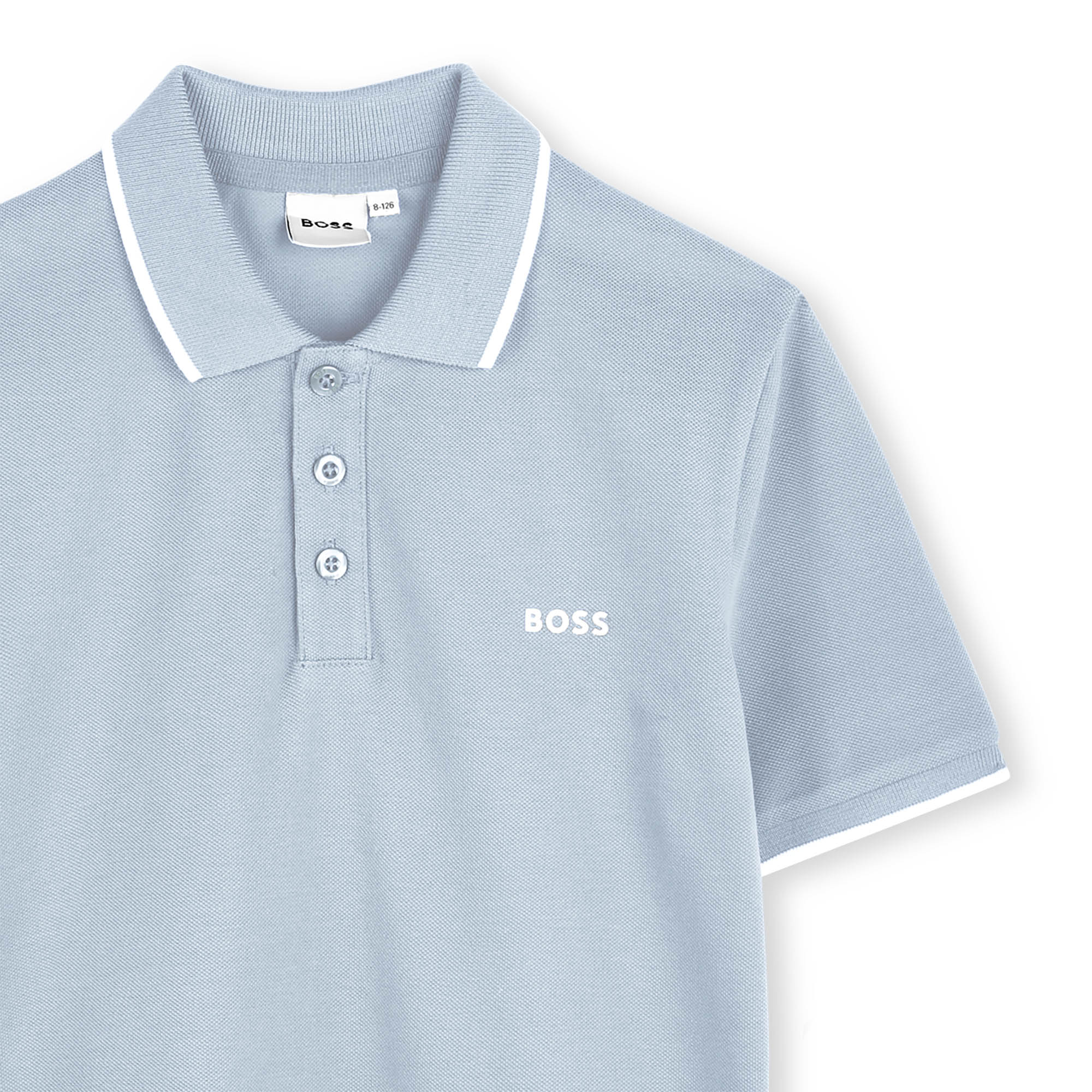 Boys Pale Blue Logo Cotton Polo Shirt