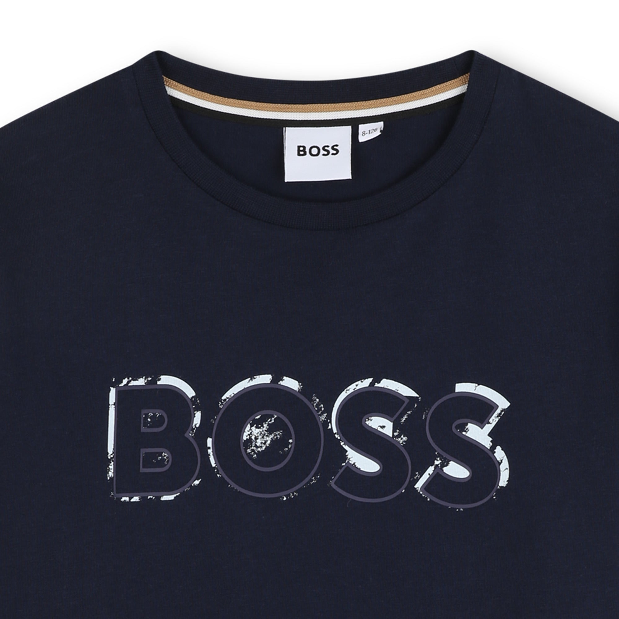 Boys Dark Blue Logo Cotton T-Shirt