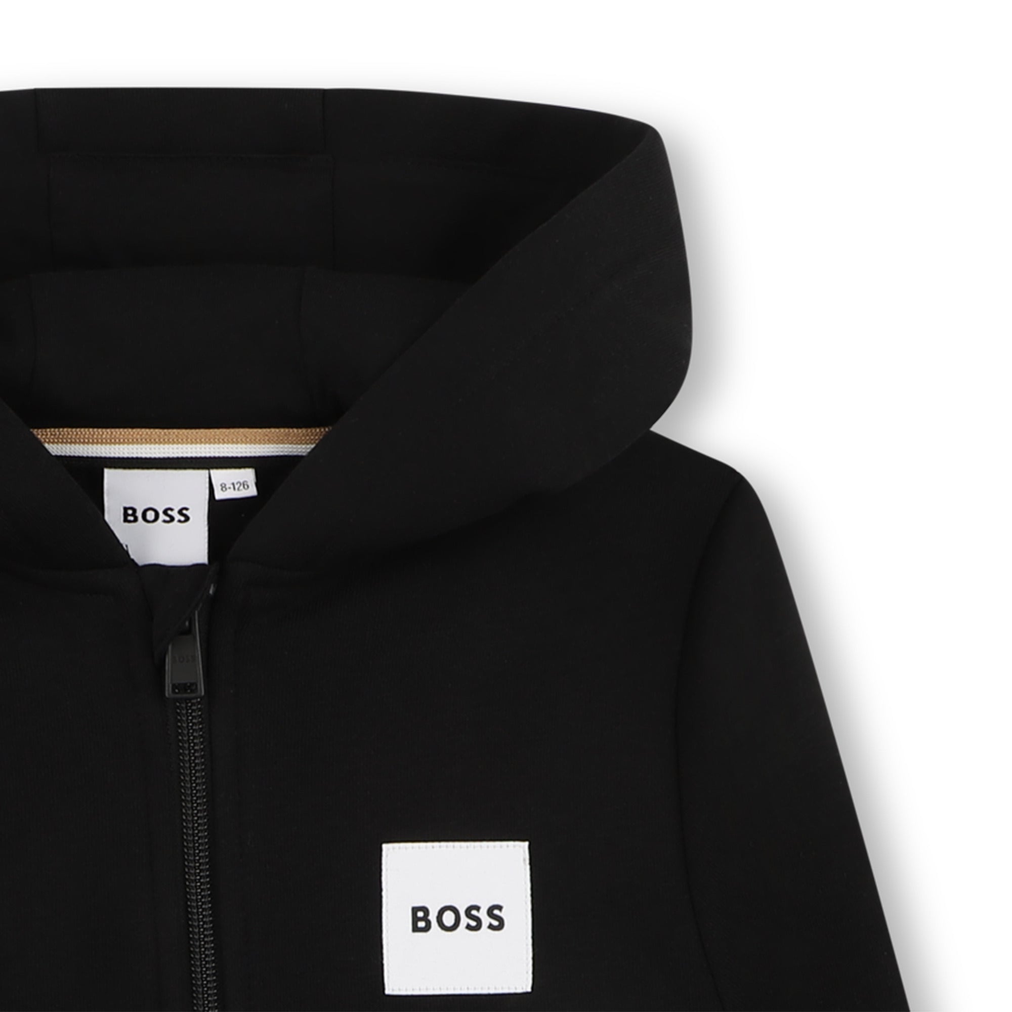 Boys Black Cotton Zip-Up Top