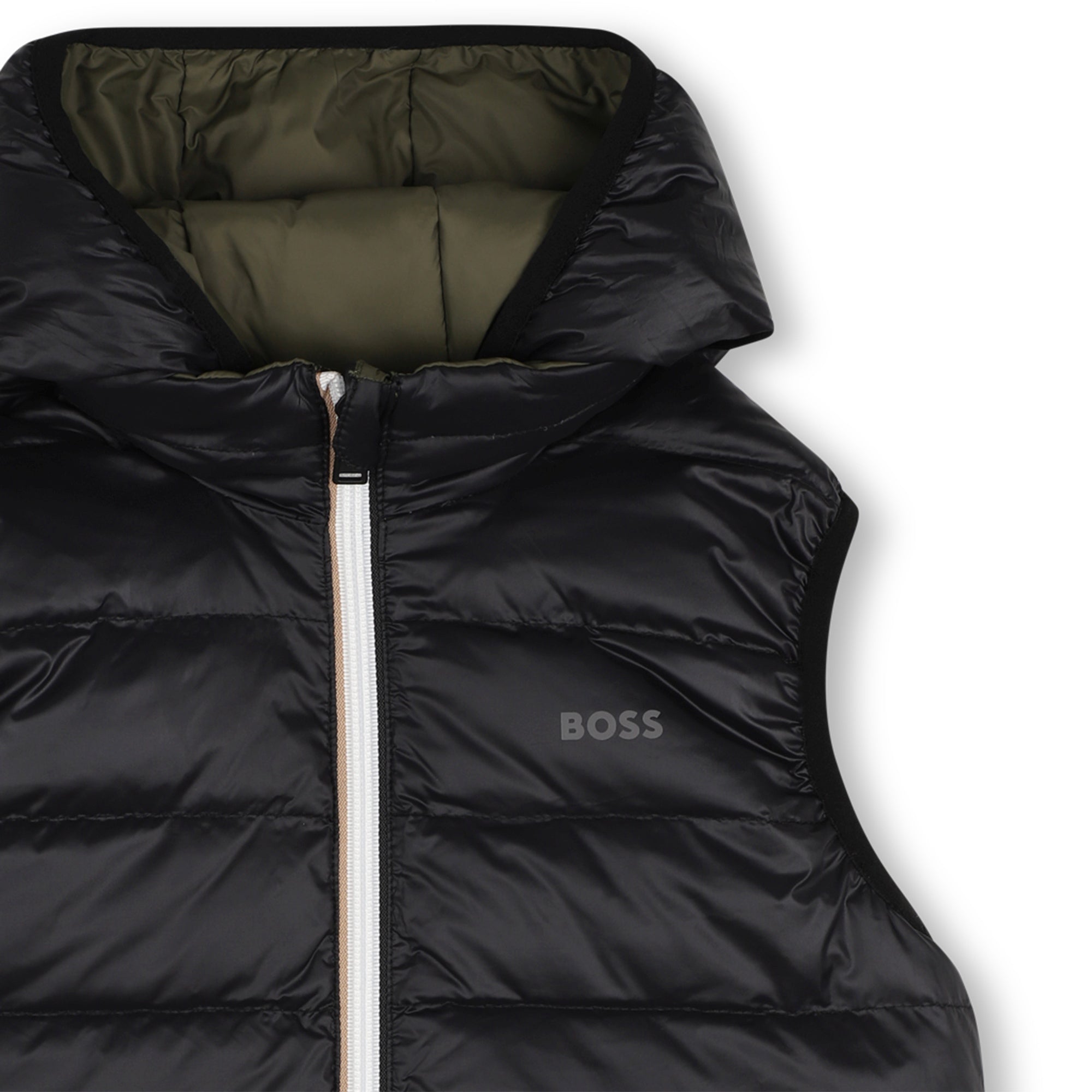 Boys Black & Olive Reversible Padded Down Gilet