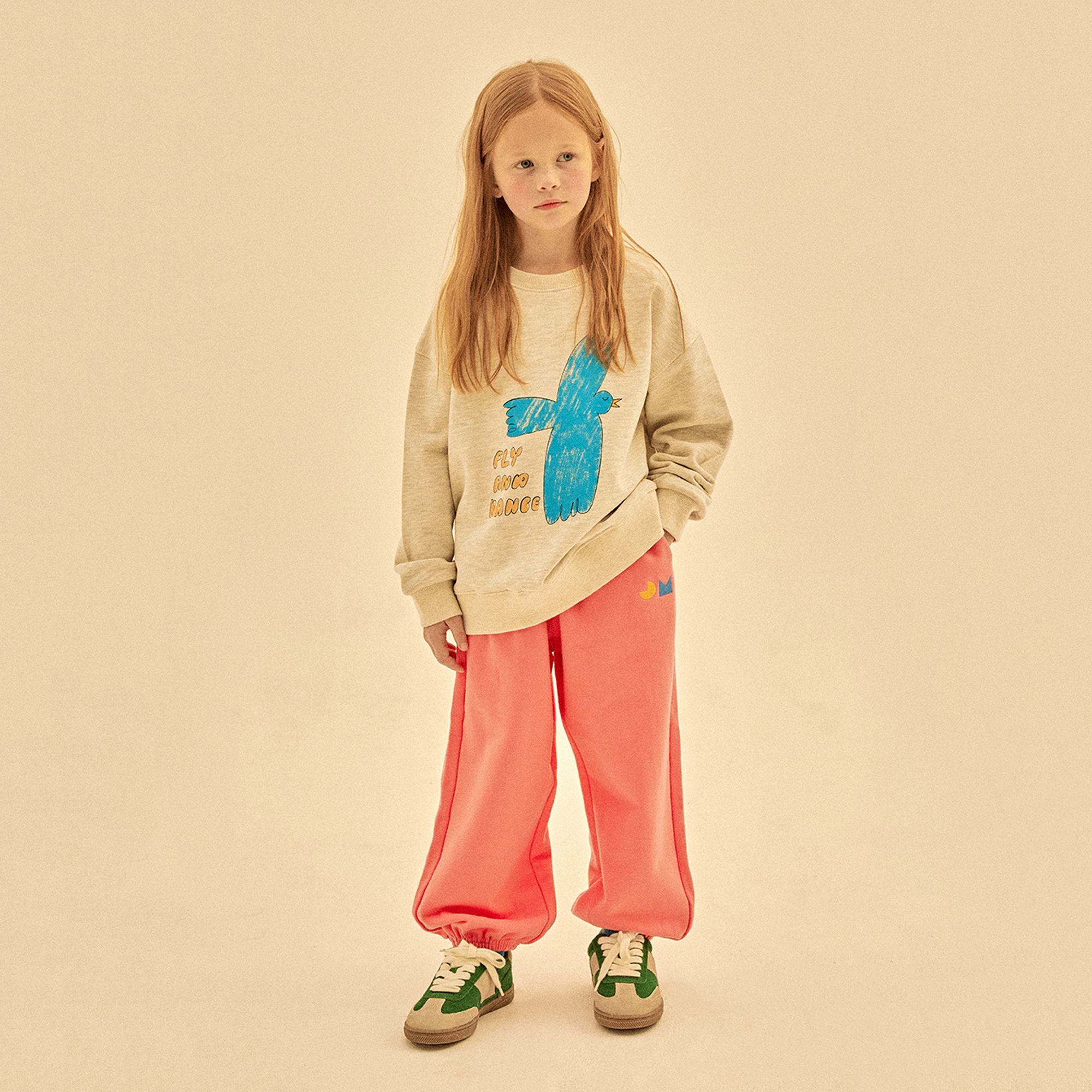 Boys & Girls Oatmeal Bird Printed Cotton Sweatshirt