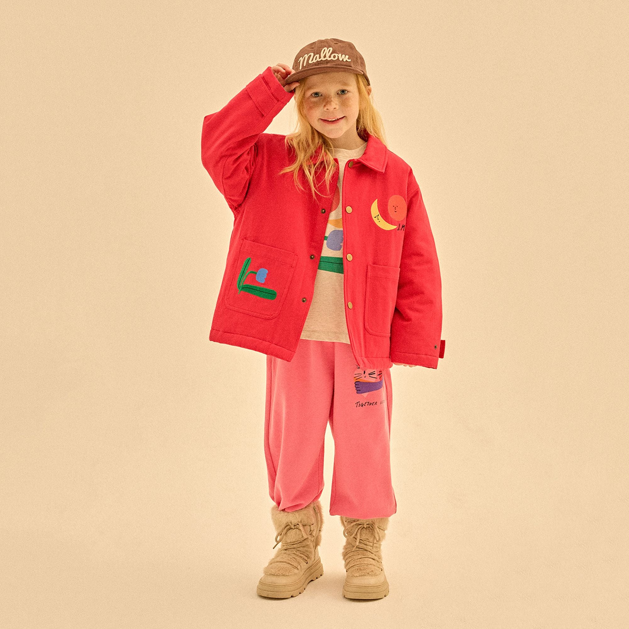 Boys & Girls Pink Printed Cotton Trousers