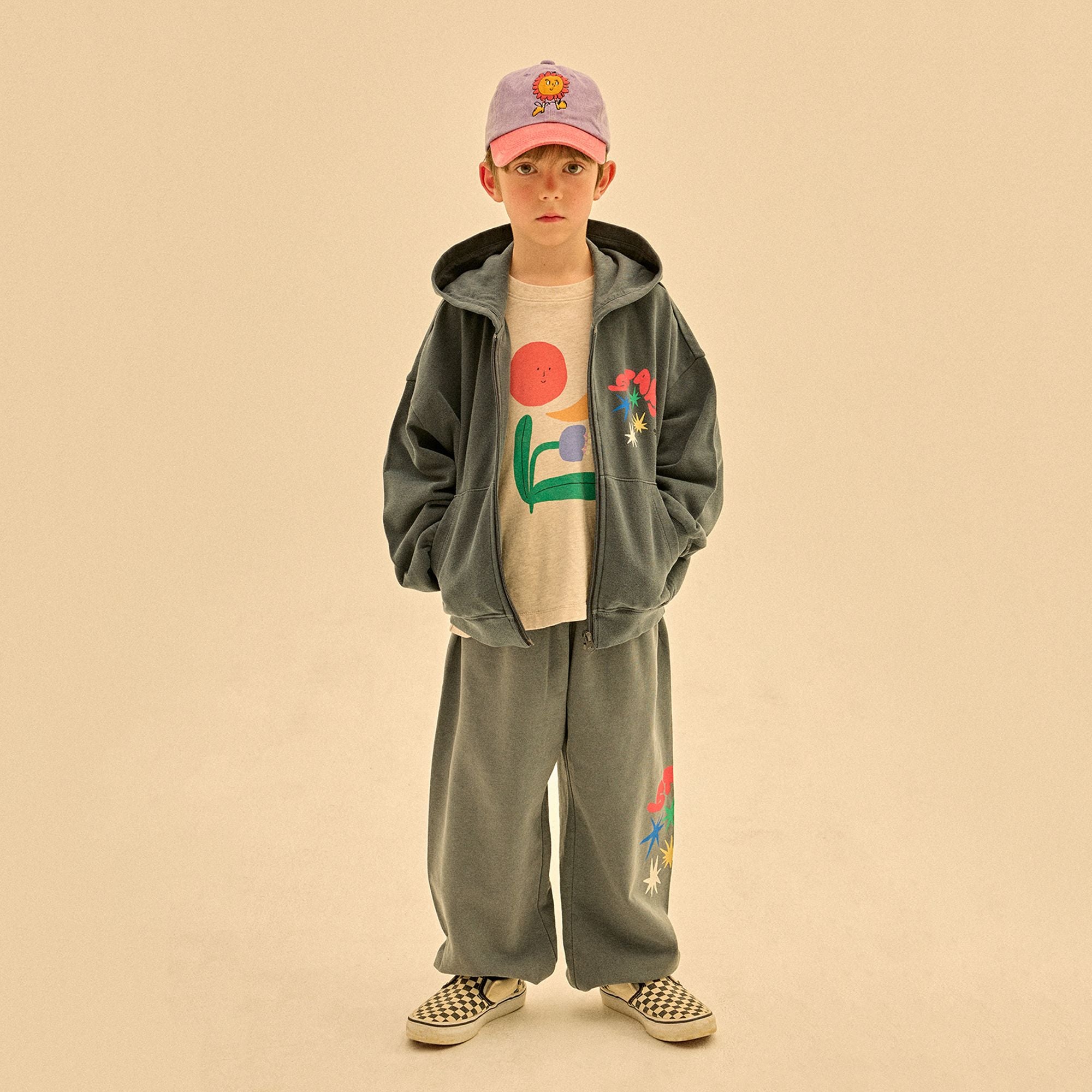 Boys & Girls Charcoal Cotton Zip-Up Top